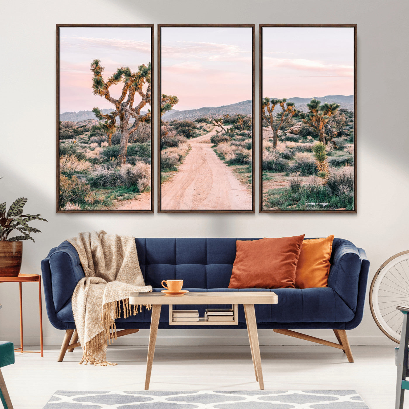 MGV-FC-48X32-3P - Desert Trail Wall Art – Canvas Print of Joshua Trees & Sunset Glow, Sandy Path Wilderness, Scenic Nature Escape Decor for Living Room, Office or Bedroom