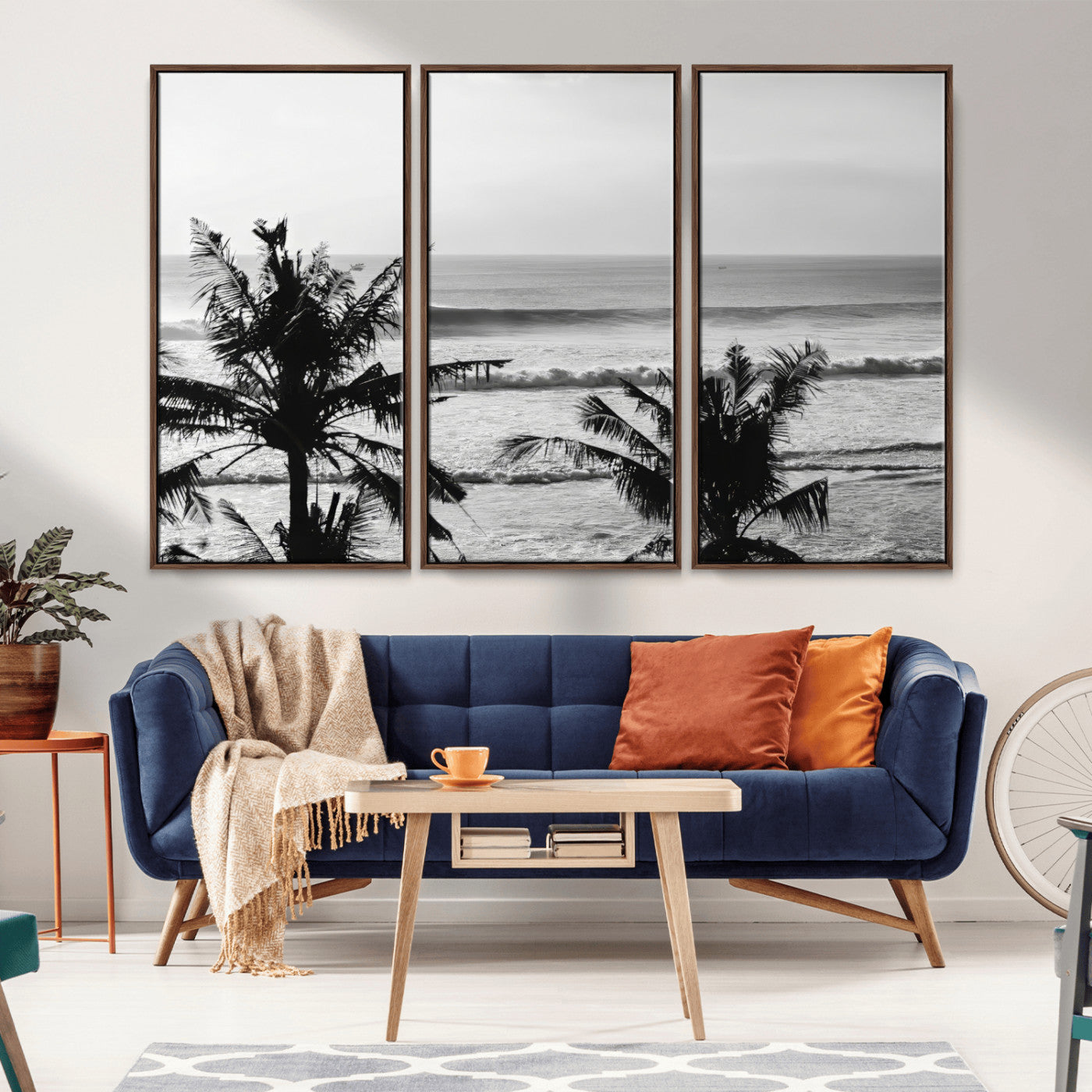17508038-MGV-CV-36X24-Tropical Coastline Wall Art Canvas Print – Framed Palm Trees Scene with Ocean Waves Artwork for Home, Office