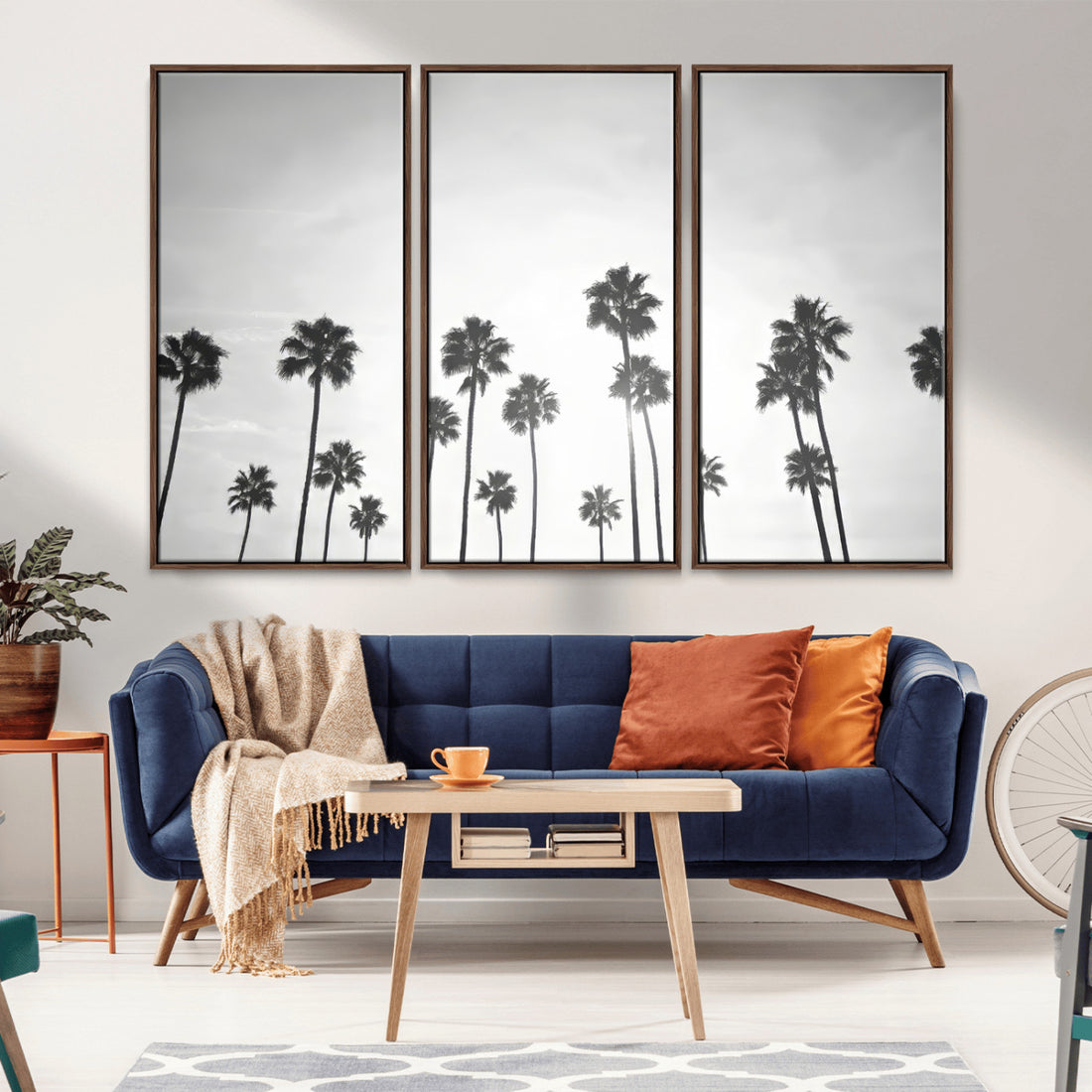Minimalist Palms Wall Art Canvas Print, Framed Monochrome Silhouetted Palm Trees