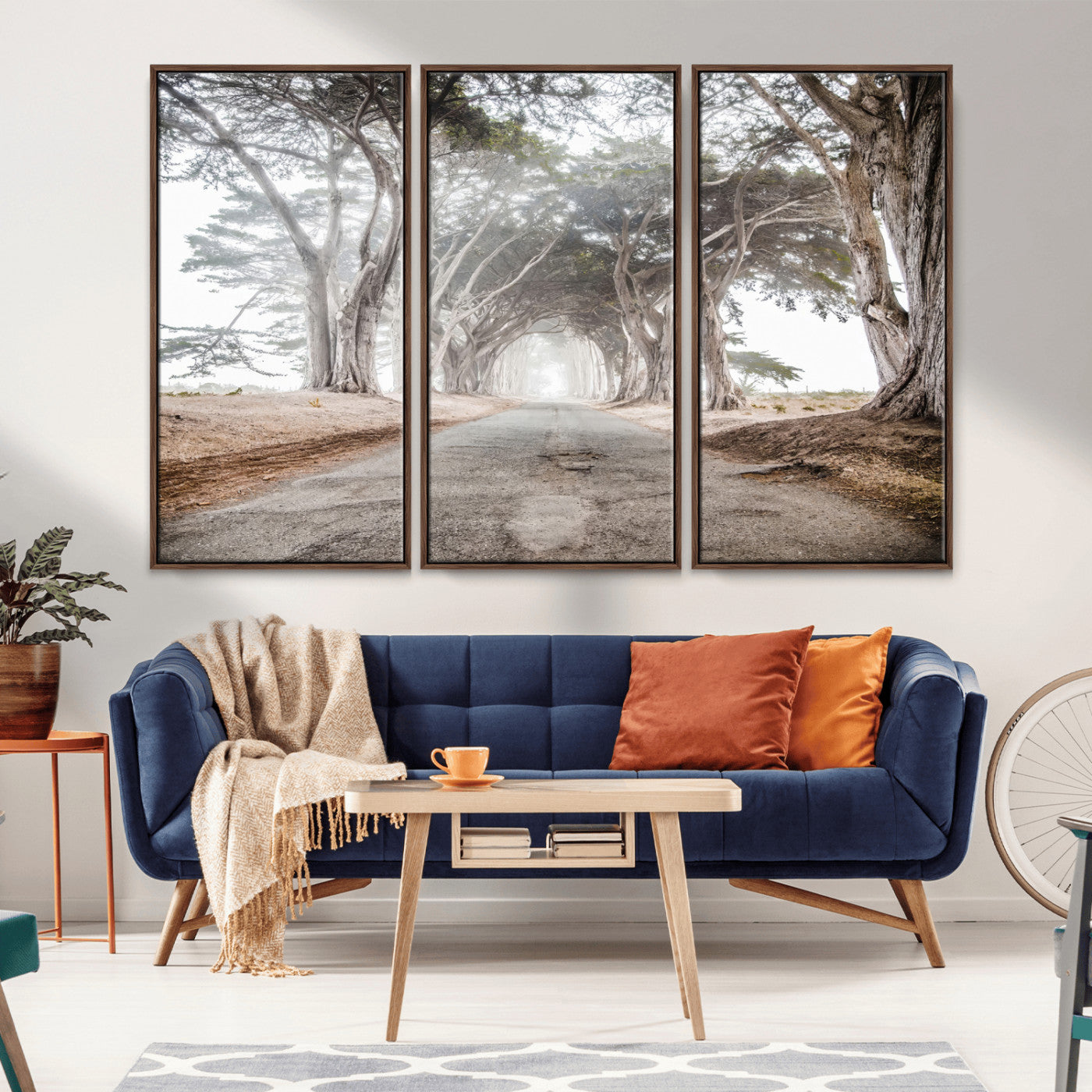 87090469-MGV-CV-36X24-Cypress Tunnel Wall Art – Framed Misty Road Canvas Artwork, Foggy Trees Design, Rustic Woodland Nature Decor for Home, Office