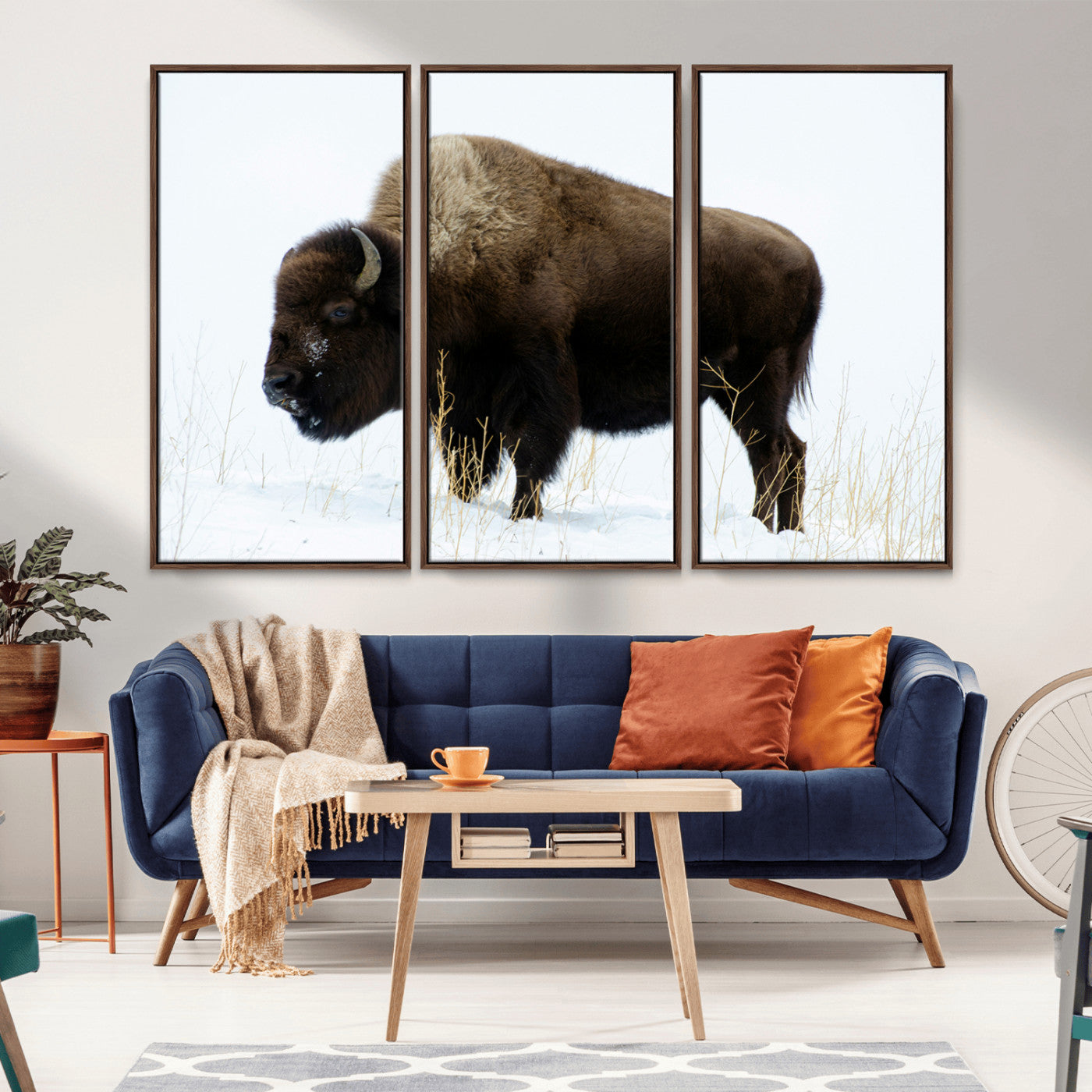 -Bison Wall Art Canvas Print – Framed Western Wildlife Buffalo Snow Rustic Nature Scene Artwork for Home Office