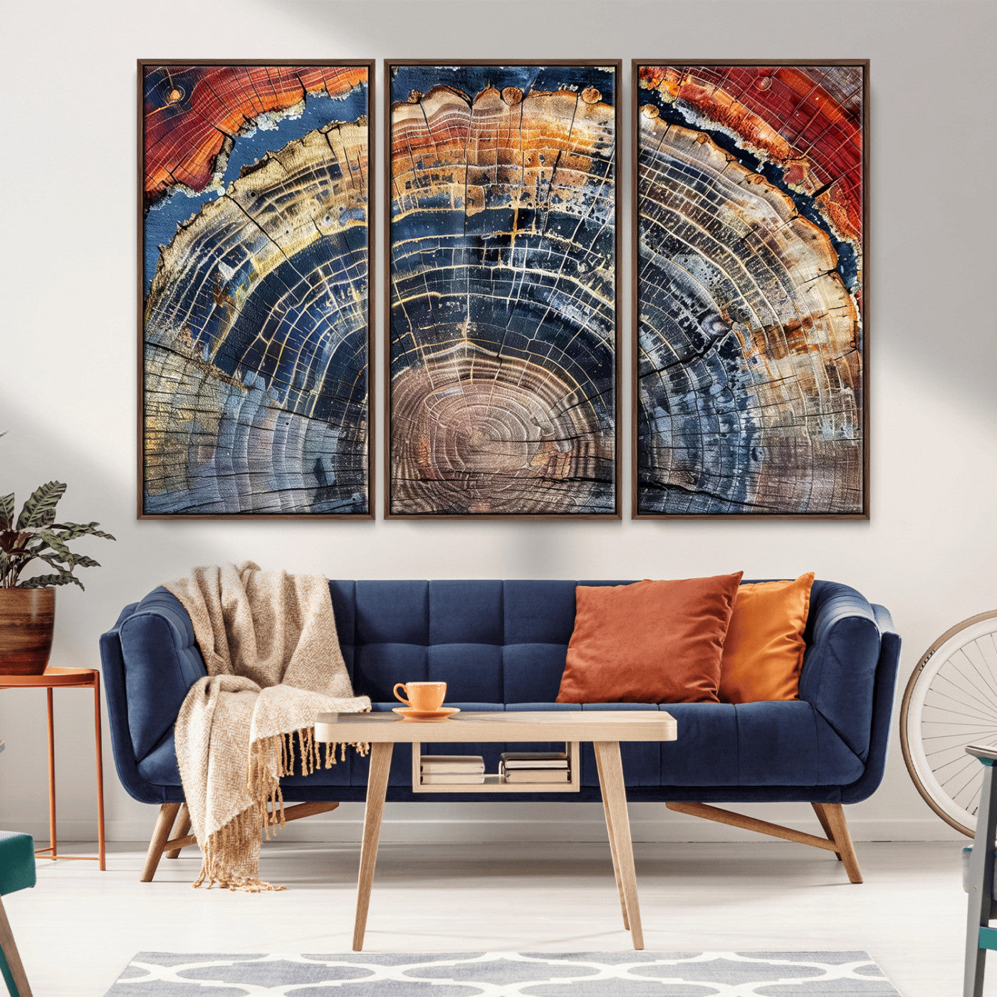 -Tree Rings Wall Art Canvas Print – Framed Petrified Wood Modern Rustic Nature Scene Artwork for Home Office