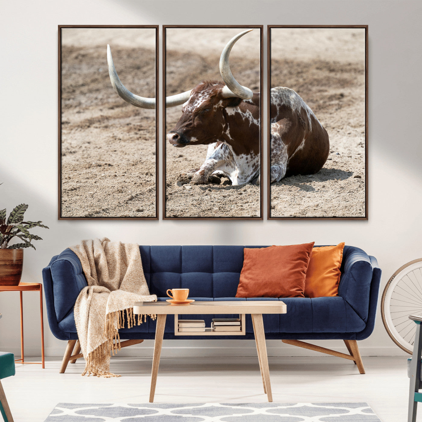 76549210-MGV-CV-36X24-Texas Longhorn Wall Art Canvas Print – Framed Country Living Farmhouse Rustic Cattle Scene Artwork for Home Office