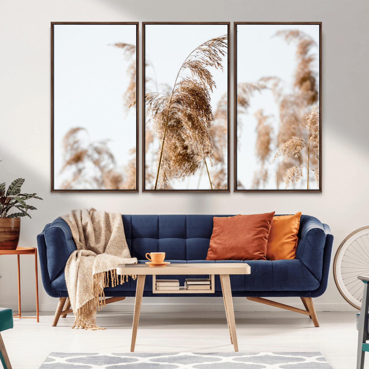 -Pampas Grass Wall Art Canvas Print – Framed Neutral Tones Minimalist Nature Boho Scene Artwork for Home Office