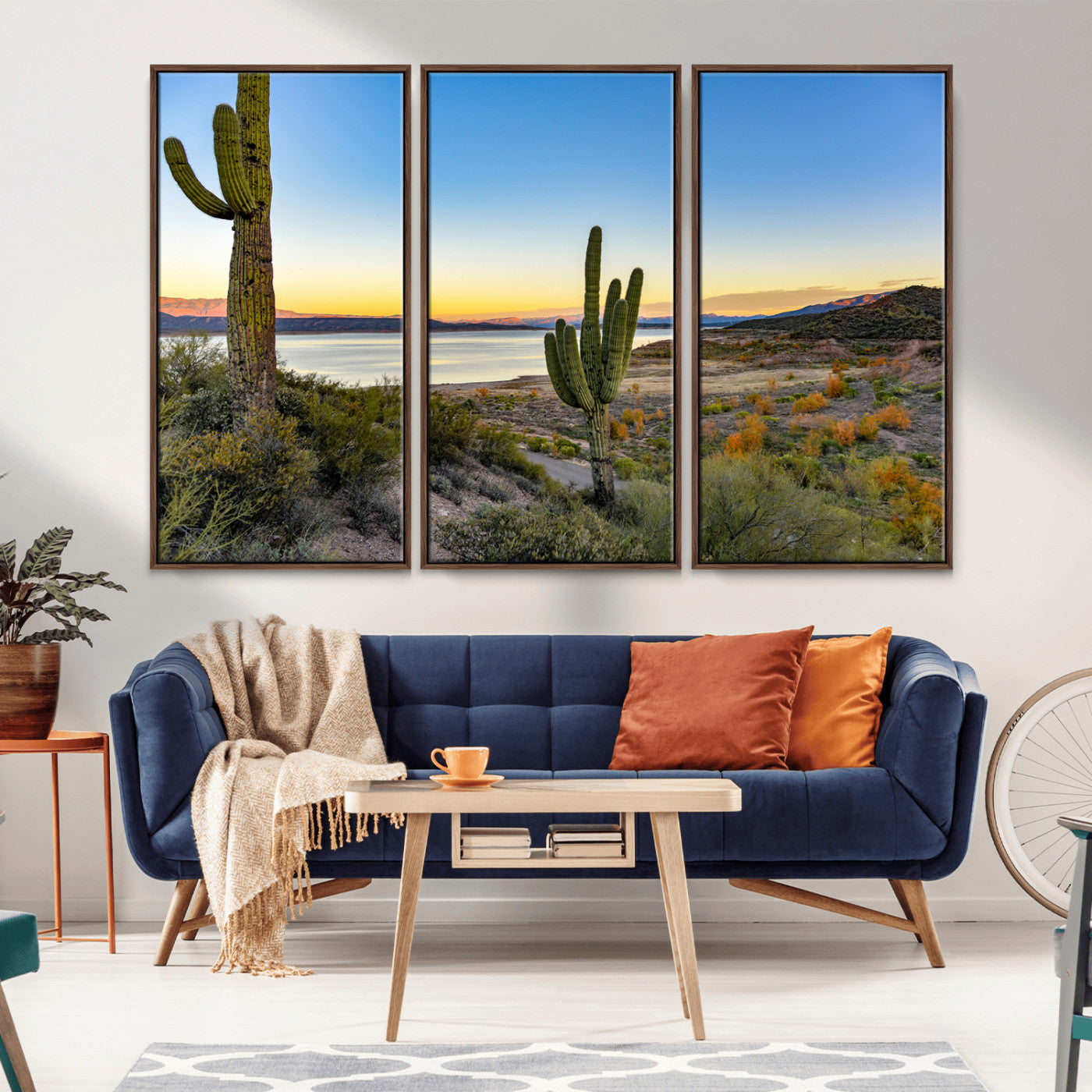 -Saguaro Cactus Wall Art Canvas Print – Framed Desert Sunset Southwestern Nature Scene Artwork for Home Office
