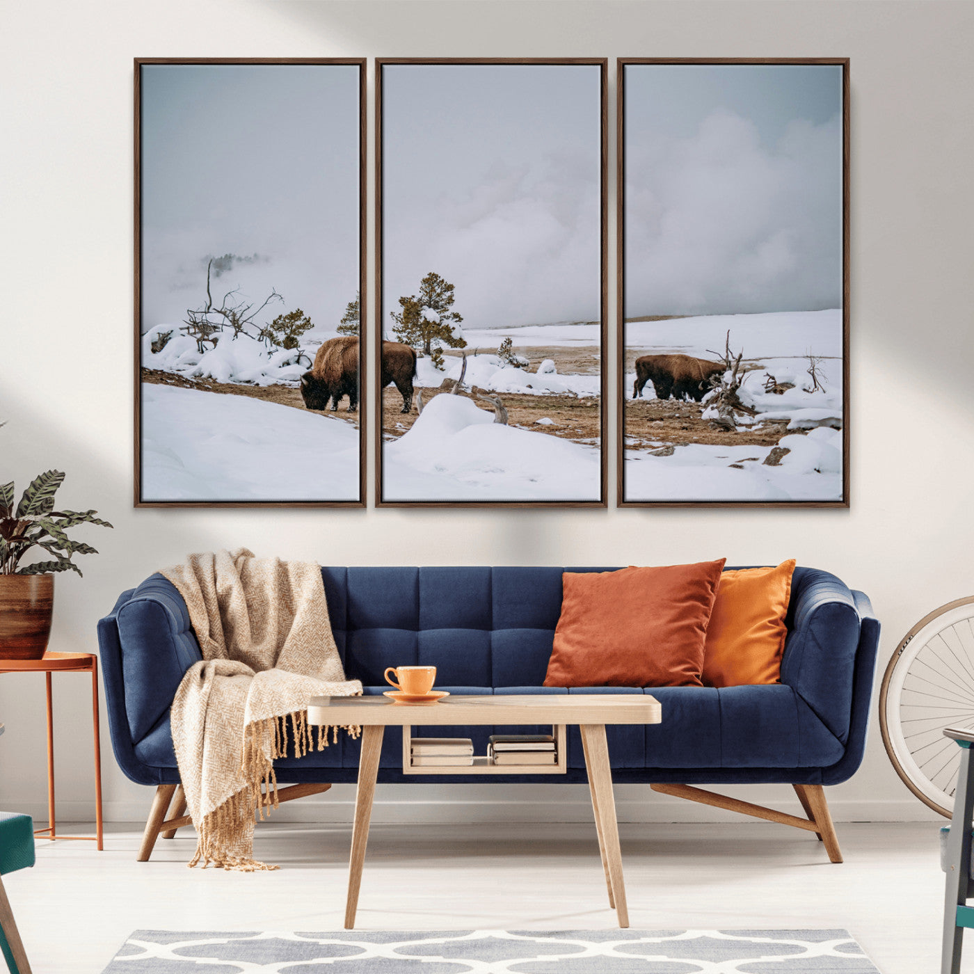-Bison Wildlife Wall Art Canvas Print – Framed Snowy Prairie Western Rustic Nature Scene Artwork for Home Office