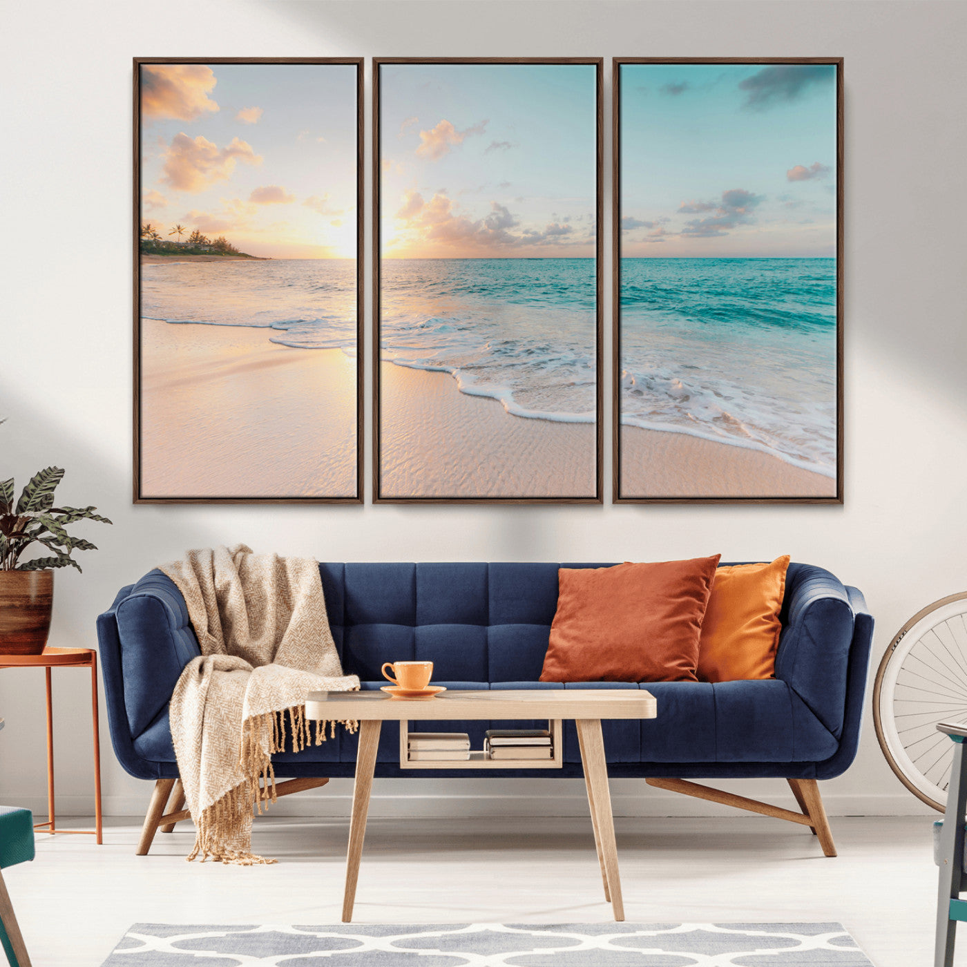 94538225-MGV-CV-36X24-Beach Sunset Wall Art Canvas Print – Framed Ocean Waves Summer Escape Coastal Nature Scene Artwork for Home Office