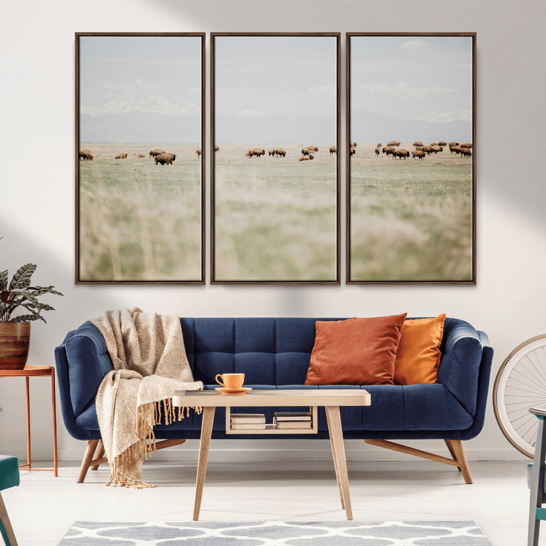 Bison Herd Wall Art Canvas Print, Framed Western Ranch Nature Scene