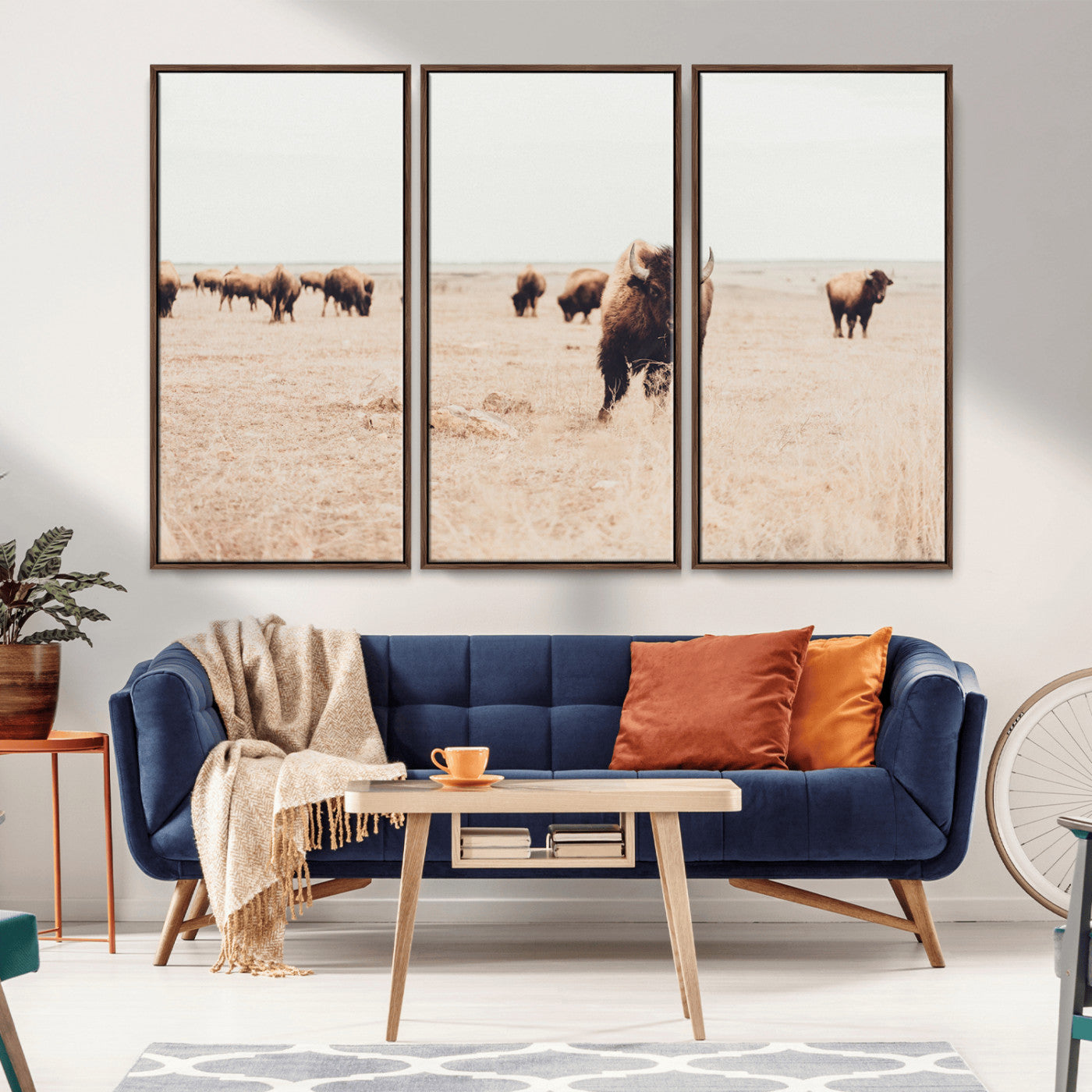 61367865-MGV-CV-36X24-Bison Herd Wall Art Canvas Print – Framed Western Prairie Serenity Ranch Nature Scene Artwork for Home Office