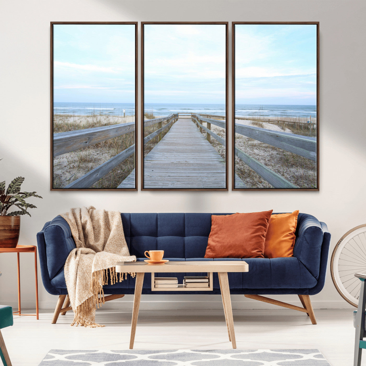 31602988-MGV-CV-36X24-Beach Boardwalk Wall Art Canvas Print – Framed Coastal Serenity Ocean View Nature Scene Artwork for Home Office
