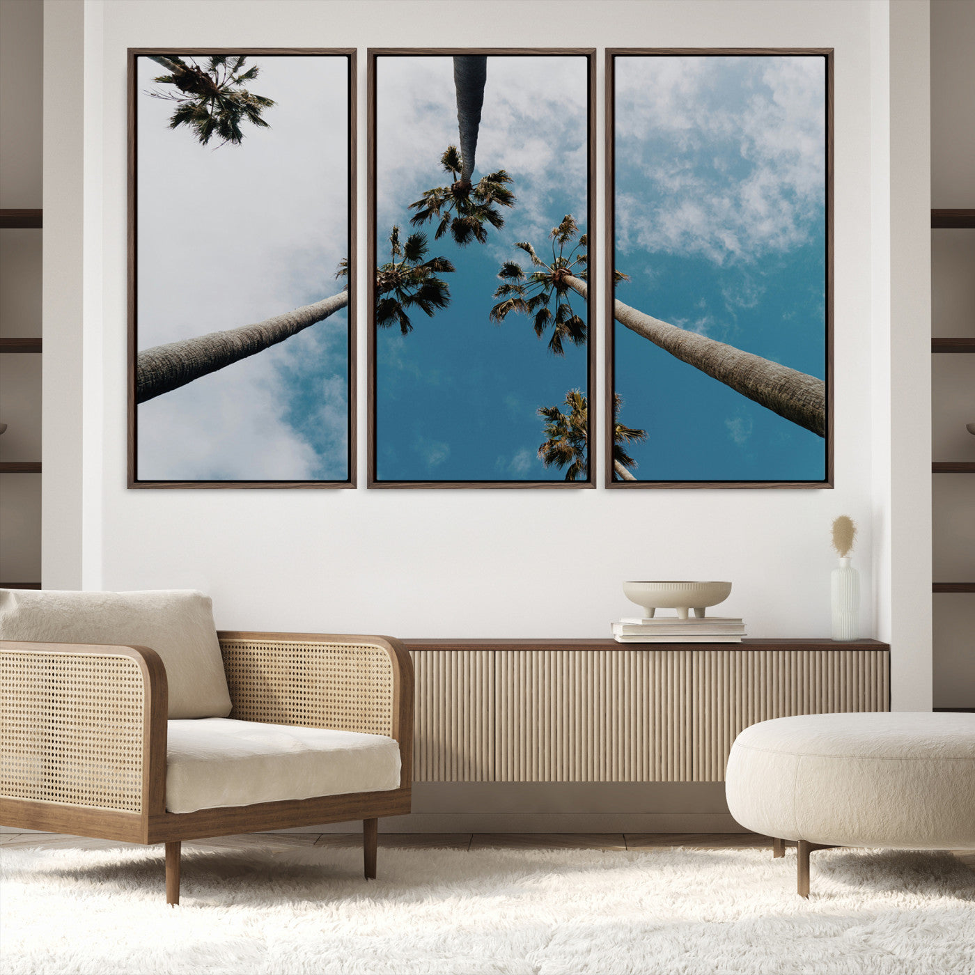 45236398-MGV-FC-48X32-3P-Tropical Palm Trees Wall Art Canvas Print – Framed California Sky Minimalist Nature Scene Artwork for Home Office