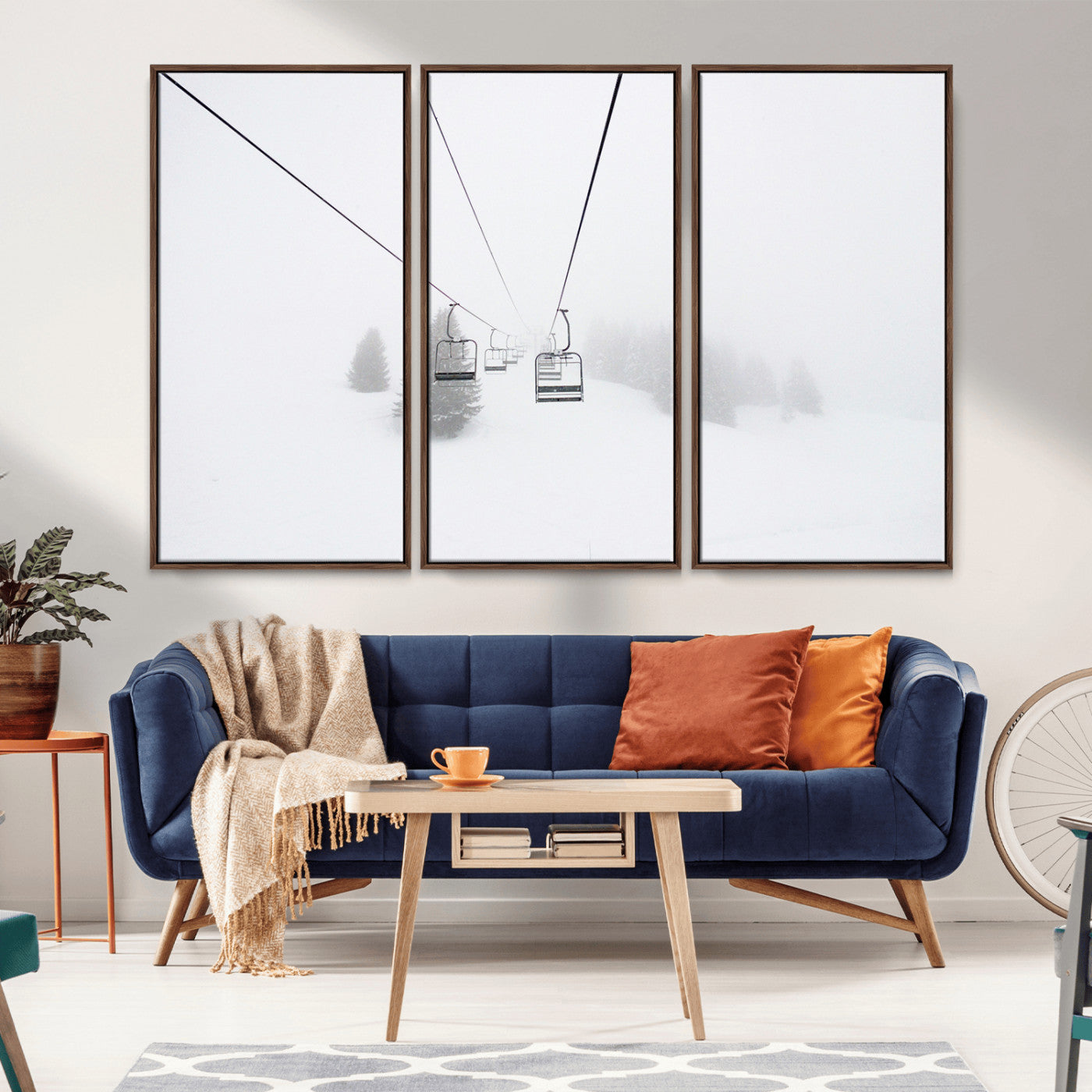 -Ski Lift Wall Art Canvas Print – Snowy Alpine Landscape Nordic Adventure Winter Mountains Artwork for Home, Office