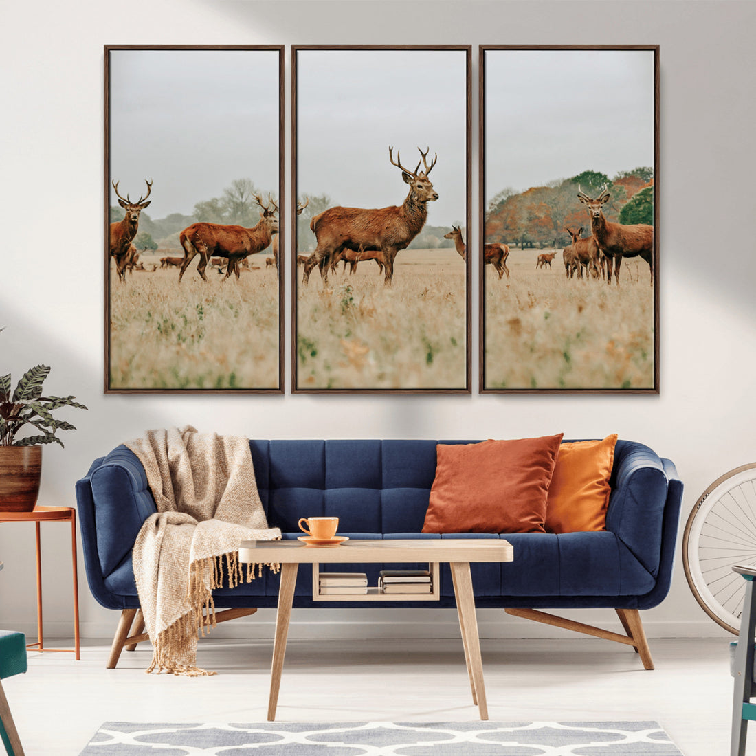 Rustic Deer Wall Art Canvas Print, Framed Autumn Forest Woodland Art, Wildlife Rustic Decor