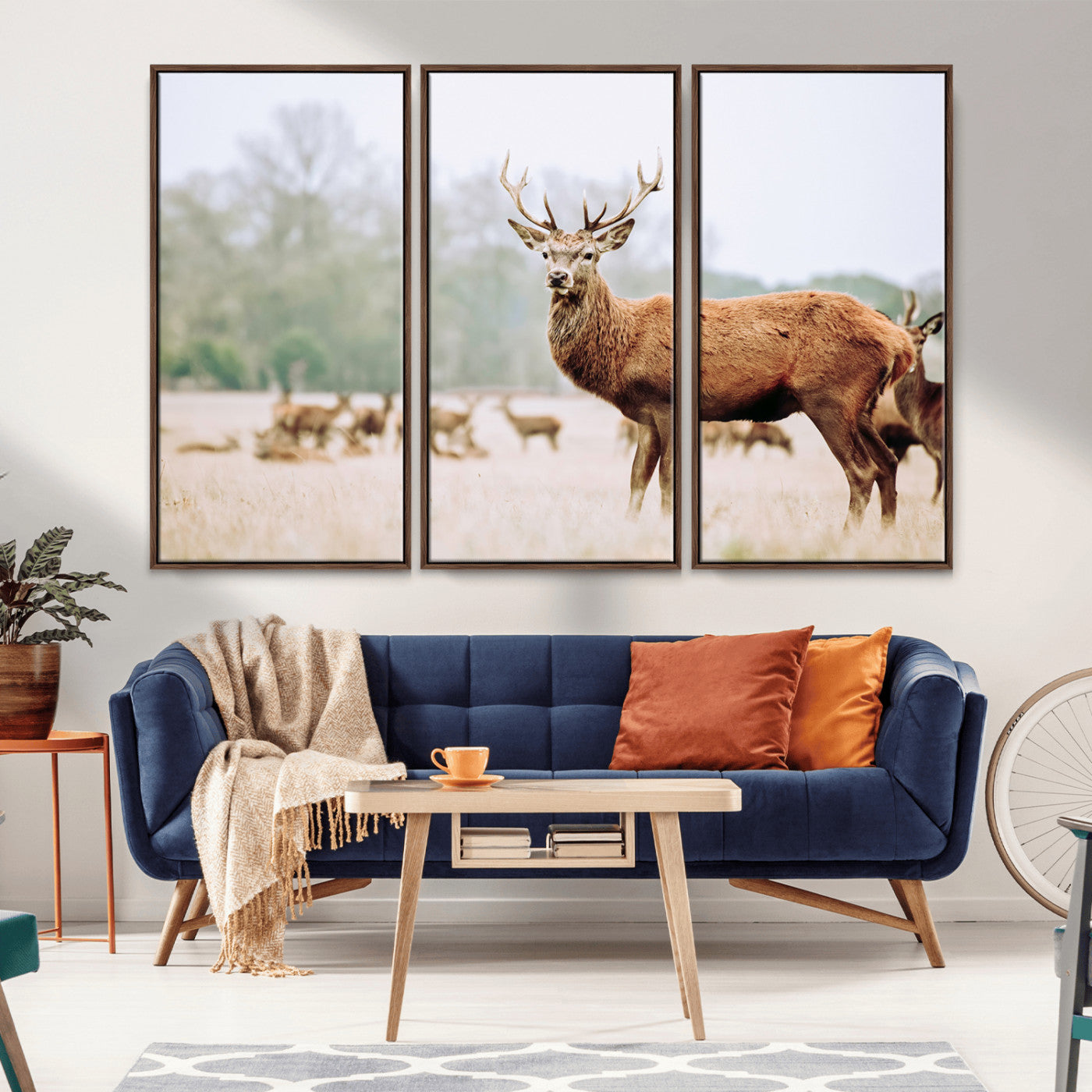 53240224-MGV-CV-36X24-Rustic Deer Wall Art Canvas Print – Forest Woodland Stag Nordic Animal Scenic Nature Artwork for Home, Cabin