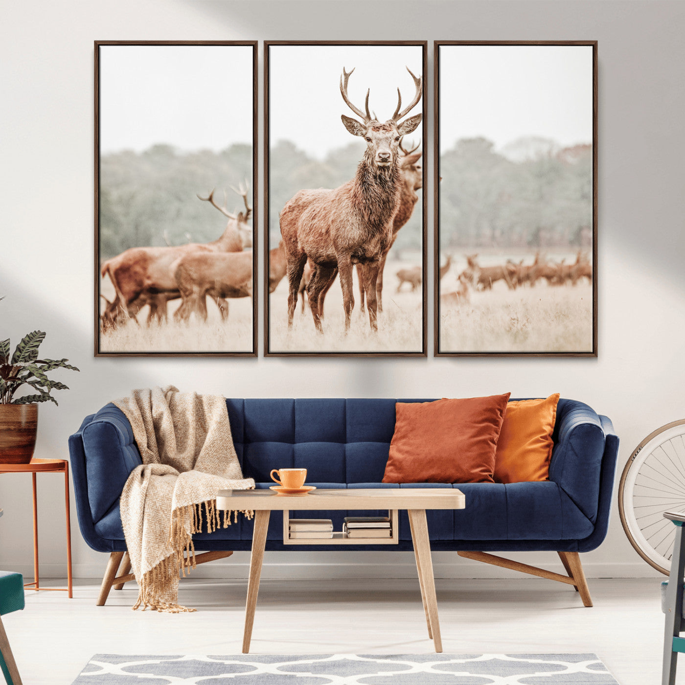 17659786-MGV-CV-36X24-Rustic Nature Wall Art Canvas Print – Stag Woodland Framed Wildlife Art Picture Print Perfect Lodge Decor
