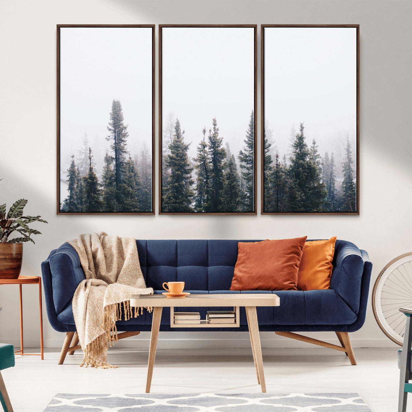 -Foggy Forest Wall Art Canvas Print – Framed Misty Pines Moody Woodland Nature Scene Artwork for Home Office