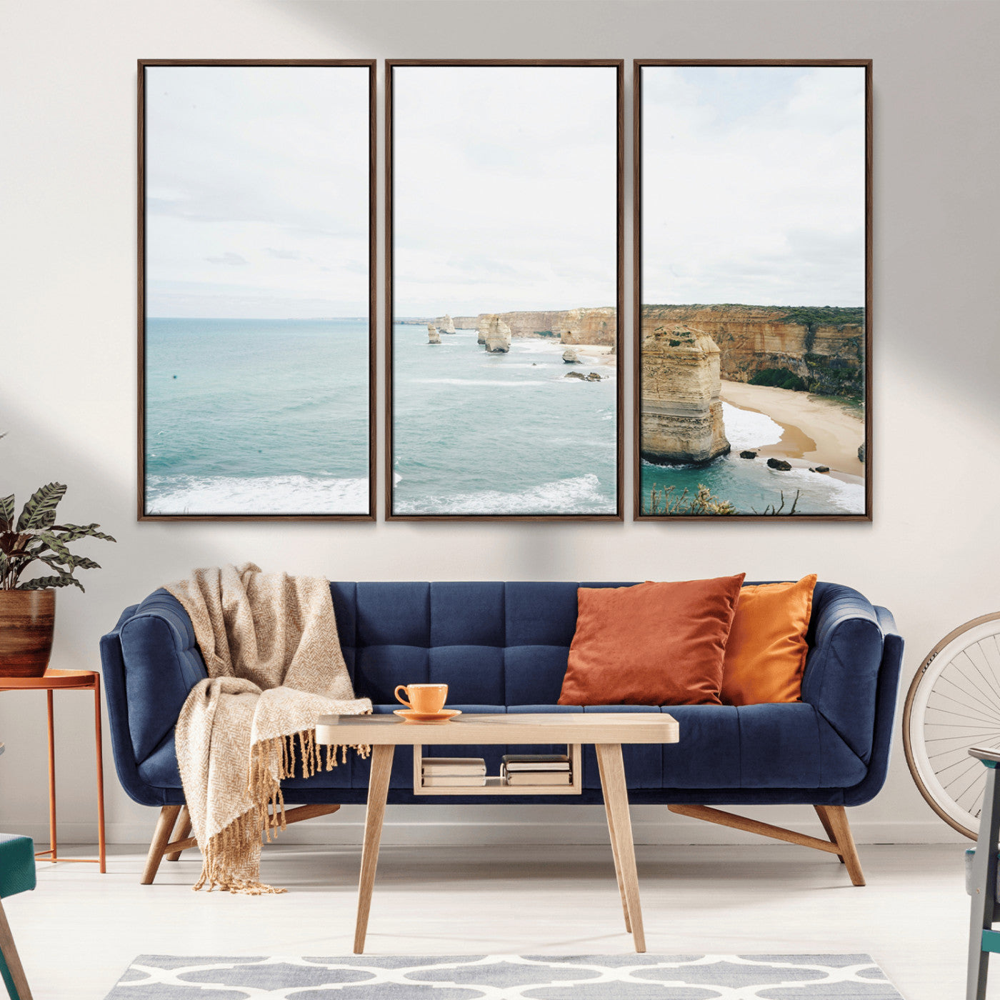 70095633-MGV-CV-36X24-Twelve Apostles Wall Art Canvas Print – Framed Coastal Cliffs Rugged Rock Formations Artwork for Home Office