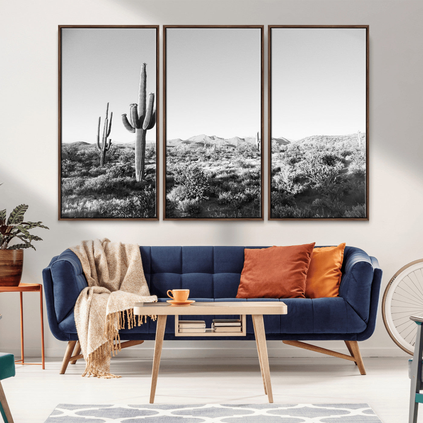 85205054-MGV-CV-36X24-Saguaro Cactus Wall Art Canvas Print – Framed Monochrome Landscape Scenic Arizona Minimalist Western Artwork for Home, Office