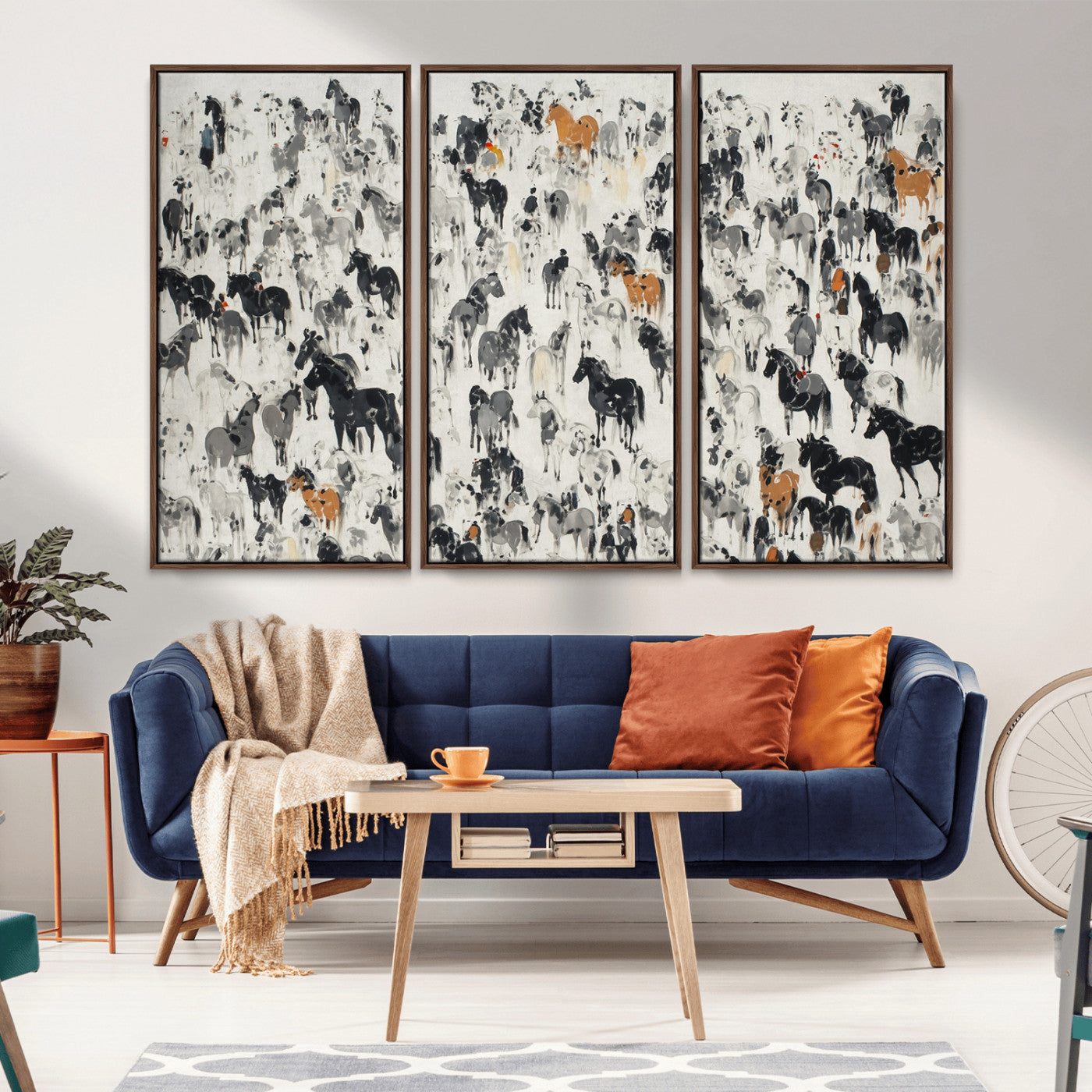 56463722-MGV-CV-36X24-Wild Horse Stampede Wall Art Canvas Print – Monochrome Running Horses Dynamic Motion Elegant Scene Artwork for Home, Office