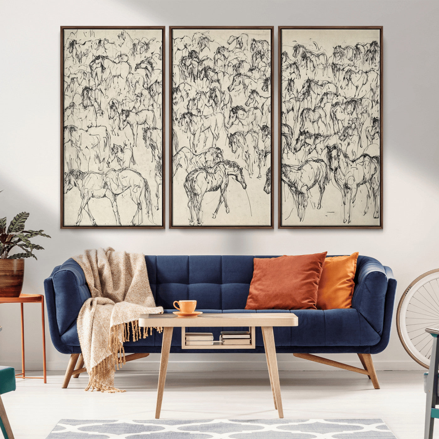 86653927-MGV-CV-36X24-Wild Horse Stampede Wall Art Canvas Print – Monochrome Running Horses Dynamic Motion Elegant Artwork for Home, Office