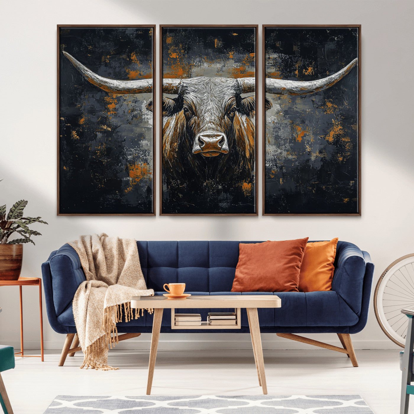 93195031-MGV-CV-36X24-Rustic Longhorn Bull Wall Art Canvas Print – Vintage Western Cattle Scene, Texas Steer Artwork for Home, Office