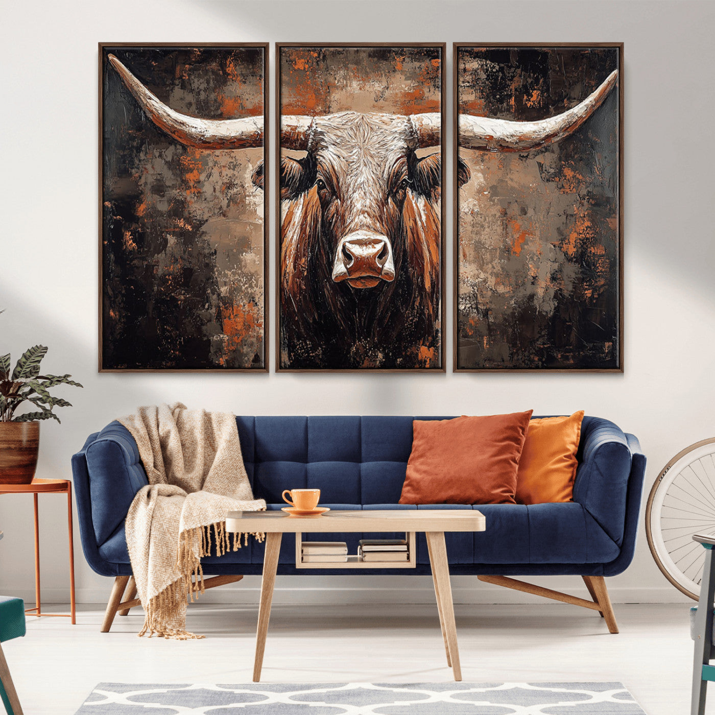 42732393-MGV-CV-36X24-Rustic Longhorn Bull Wall Art Canvas Print – Vintage Western Cattle Scene, Texas Steer Artwork for Home, Office