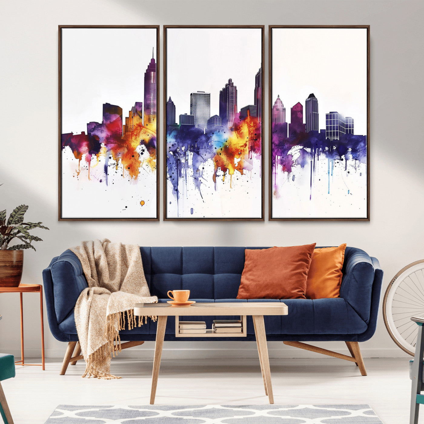 34479880-MGV-CV-36X24-Atlanta Skyline Wall Art Canvas Print – Framed Colorful Watercolor Cityscape Artwork for Home, Office, Living Room