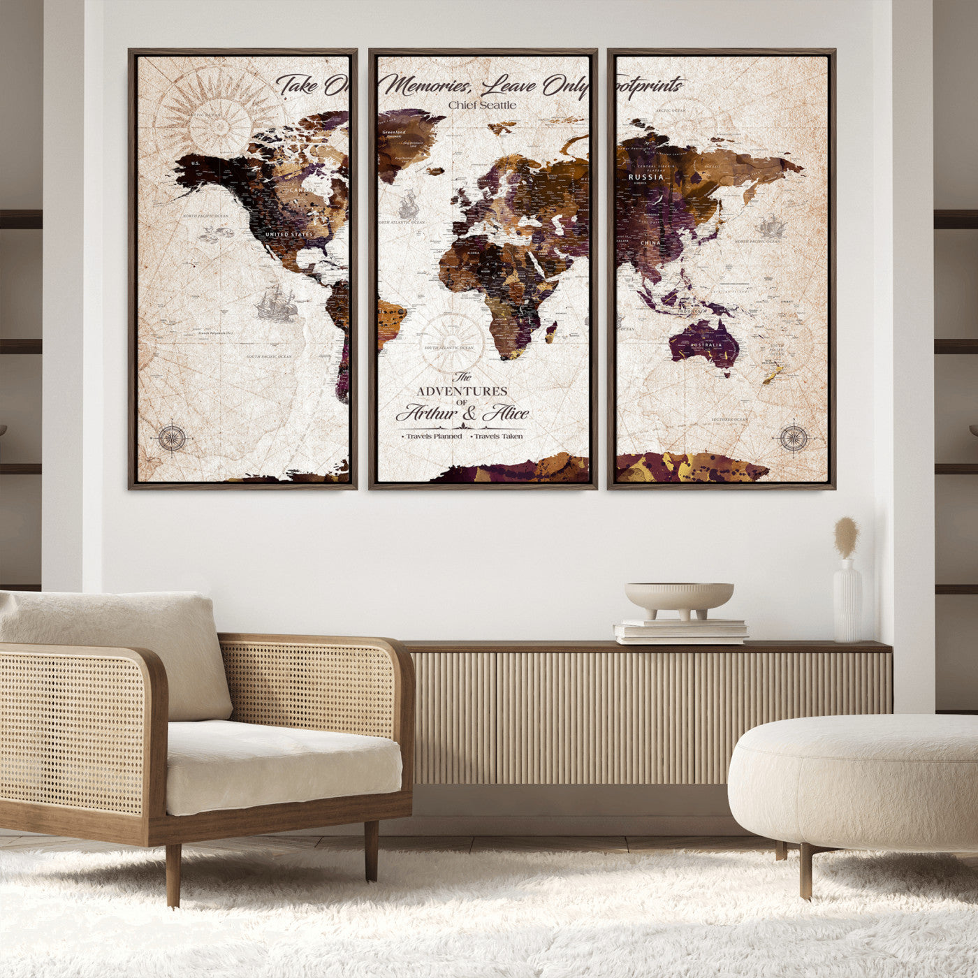 -Personalized World Map Canvas – Custom Framed Push Pin Travel Tracker, Elegant Wall Art Gift for Couples for Home, Office