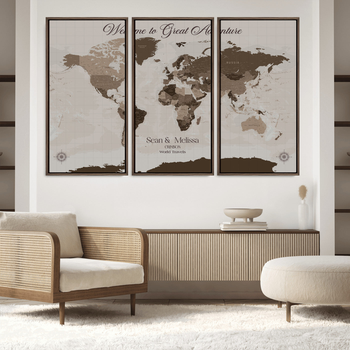 -Personalized World Map Canvas Custom Framed Push Pin Travel Tracker Modern Minimalist Wall Art Gift Couples for Home, Office