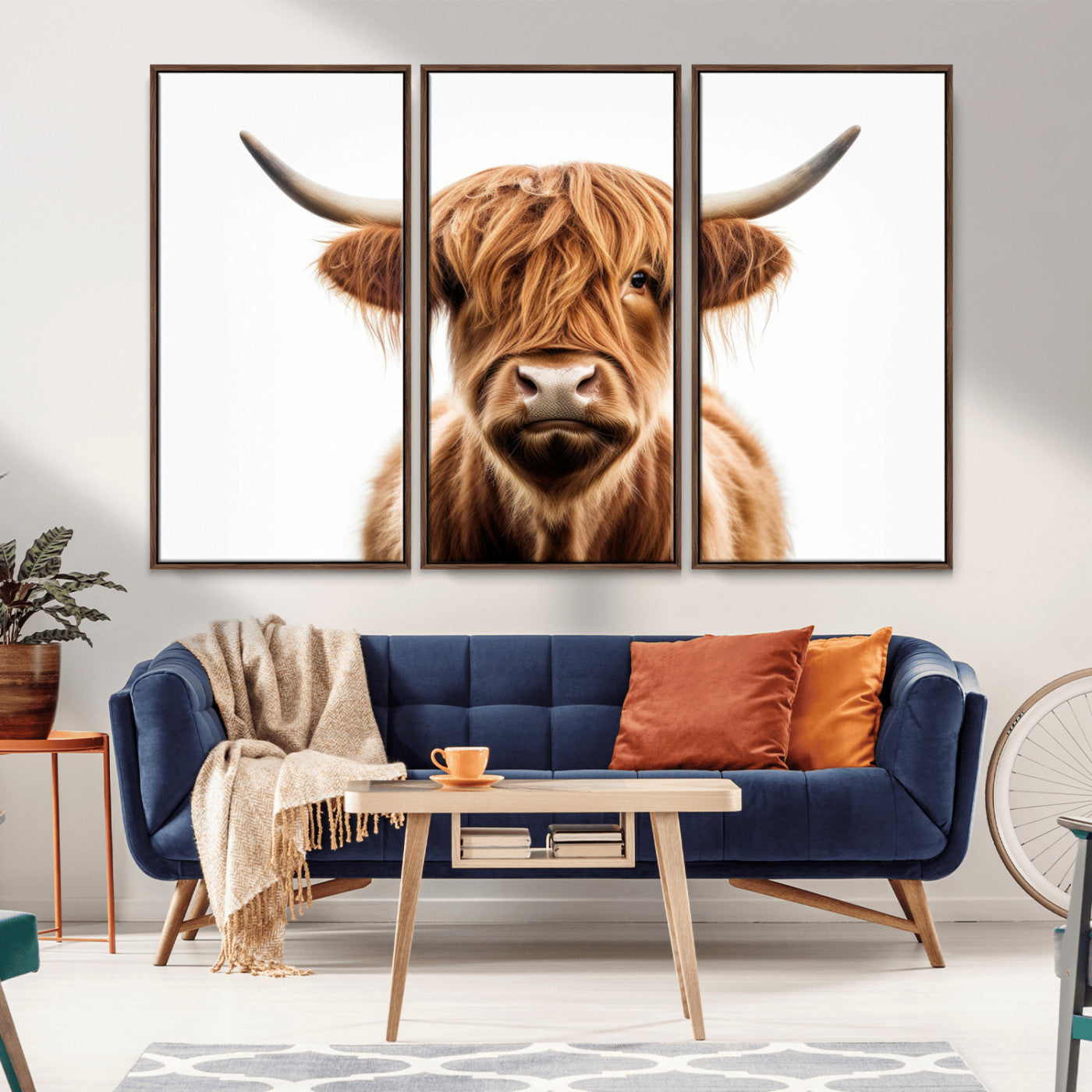-Scottish Highland Cow Canvas Print, Framed Highland Cow Canvas Home Decor