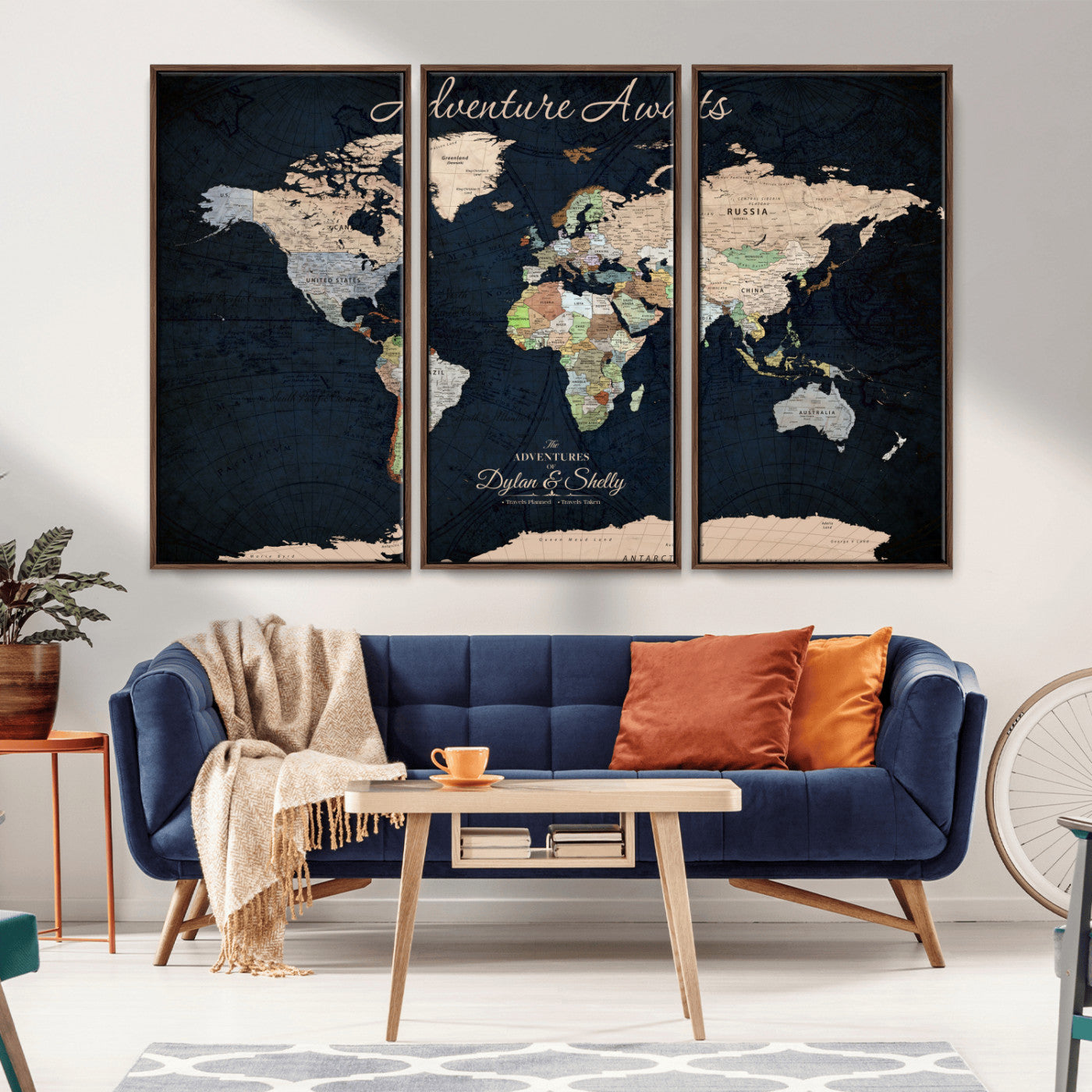 Rehber01-MGV-CV-36X24-Personalized World Map Canvas Print – Framed Push Pin Travel Wall Art for Couples – Adventure & Anniversary Gift