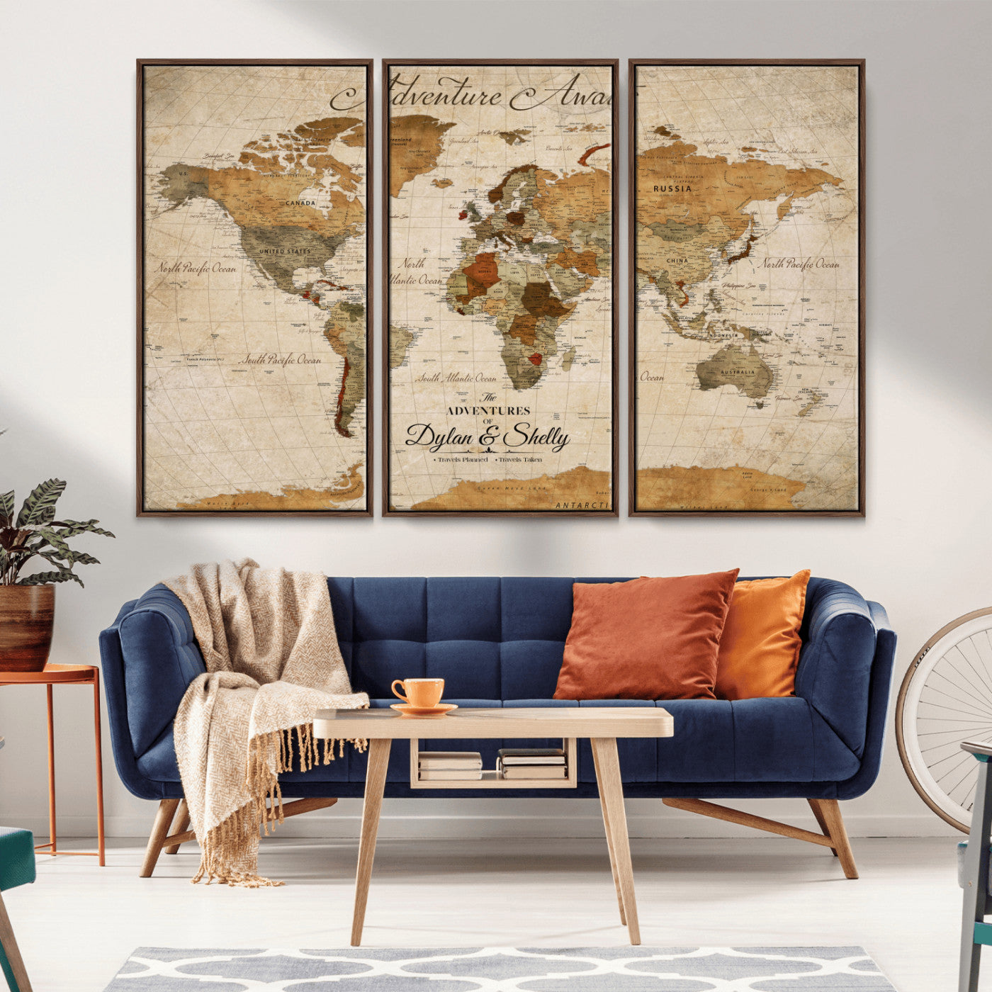 -Personalized Push Pin World Map Canvas Print – Custom Adventure Travel Map, Framed Wall Art Gift for Couples or Family