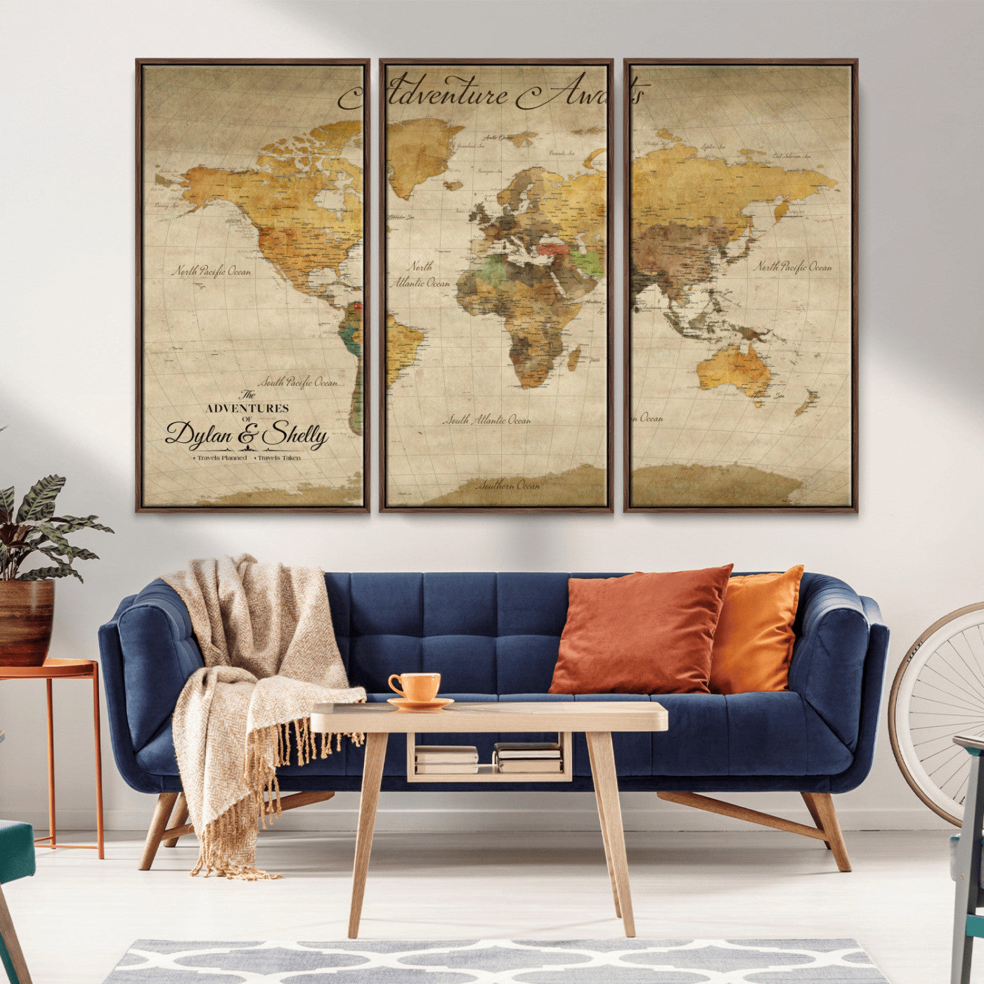 Rehber01-MGV-CV-36X24-Personalized World Map Canvas – Custom Framed Push Pin Travel Map Wall Art, Rustic Vintage Gift for Couples and Travel Lovers