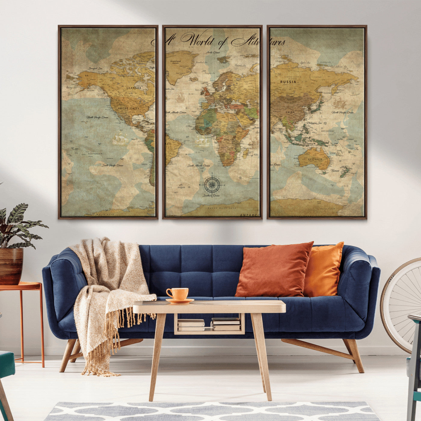 Rehber01-MGV-CV-36X24-Personalized World Map Canvas – Custom Framed Push Pin Travel Map Wall Art, Vintage Style Gift for Couples or Families