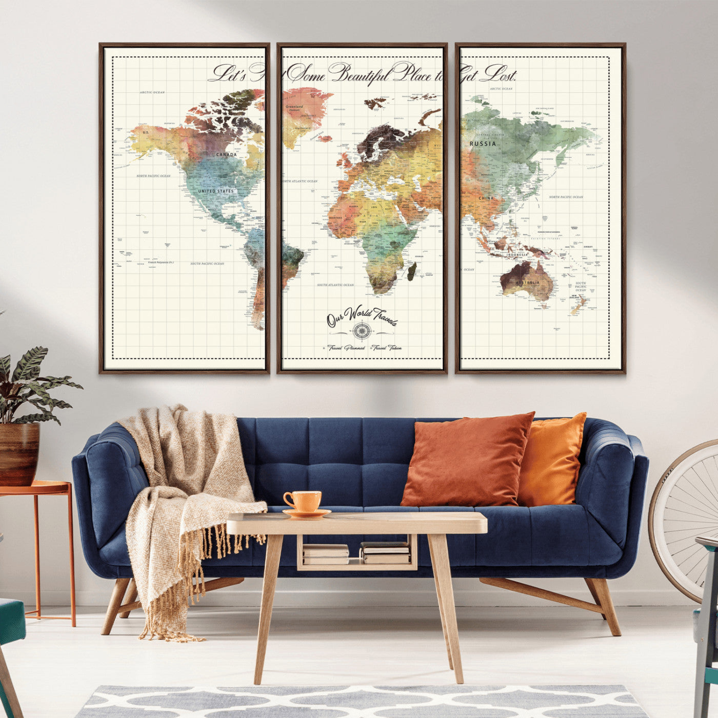 -Personalized Push Pin World Map Canvas Print – Custom Adventure Travel Tracker Map, Framed Wall Art Gift for Couples or Family
