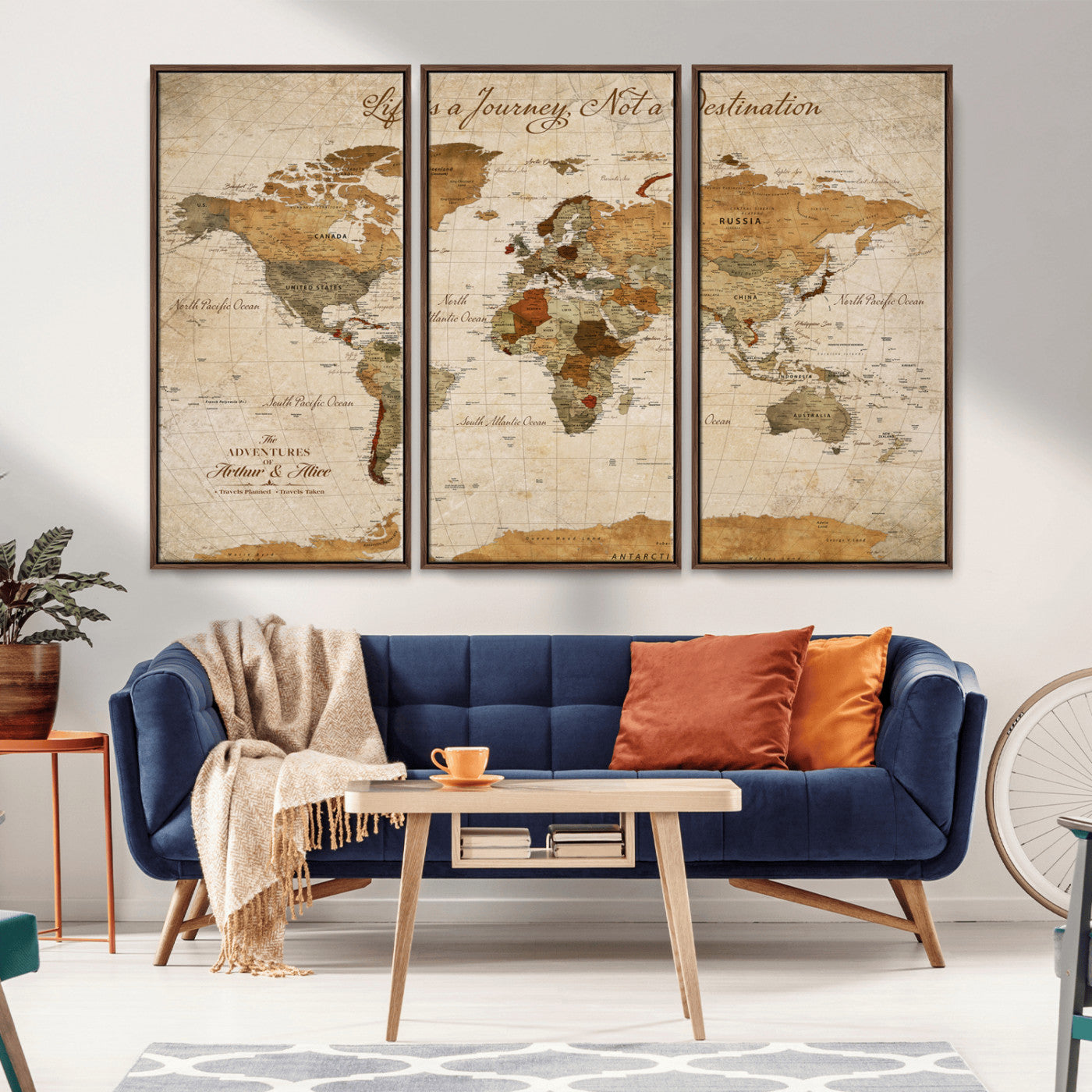 Rehber01-MGV-CV-36X24-Personalized Vintage World Map Canvas – Custom Framed Push Pin Travel Map Wall Art, Rustic Gift for Couples and Travel Lovers