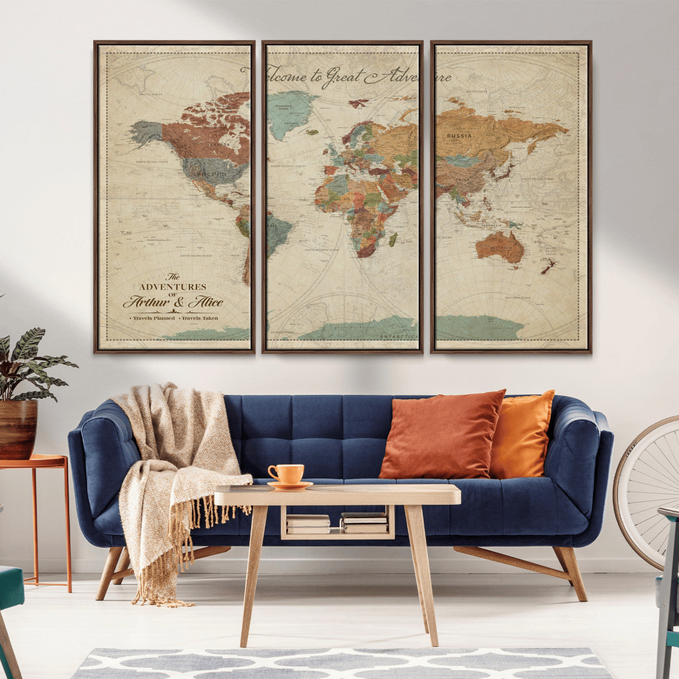 Rehber01-MGV-CV-36X24-Personalized Antique World Map Canvas Print – Custom Push Pin Travel Map Vintage Gift for Couples Explorers for Home, Office