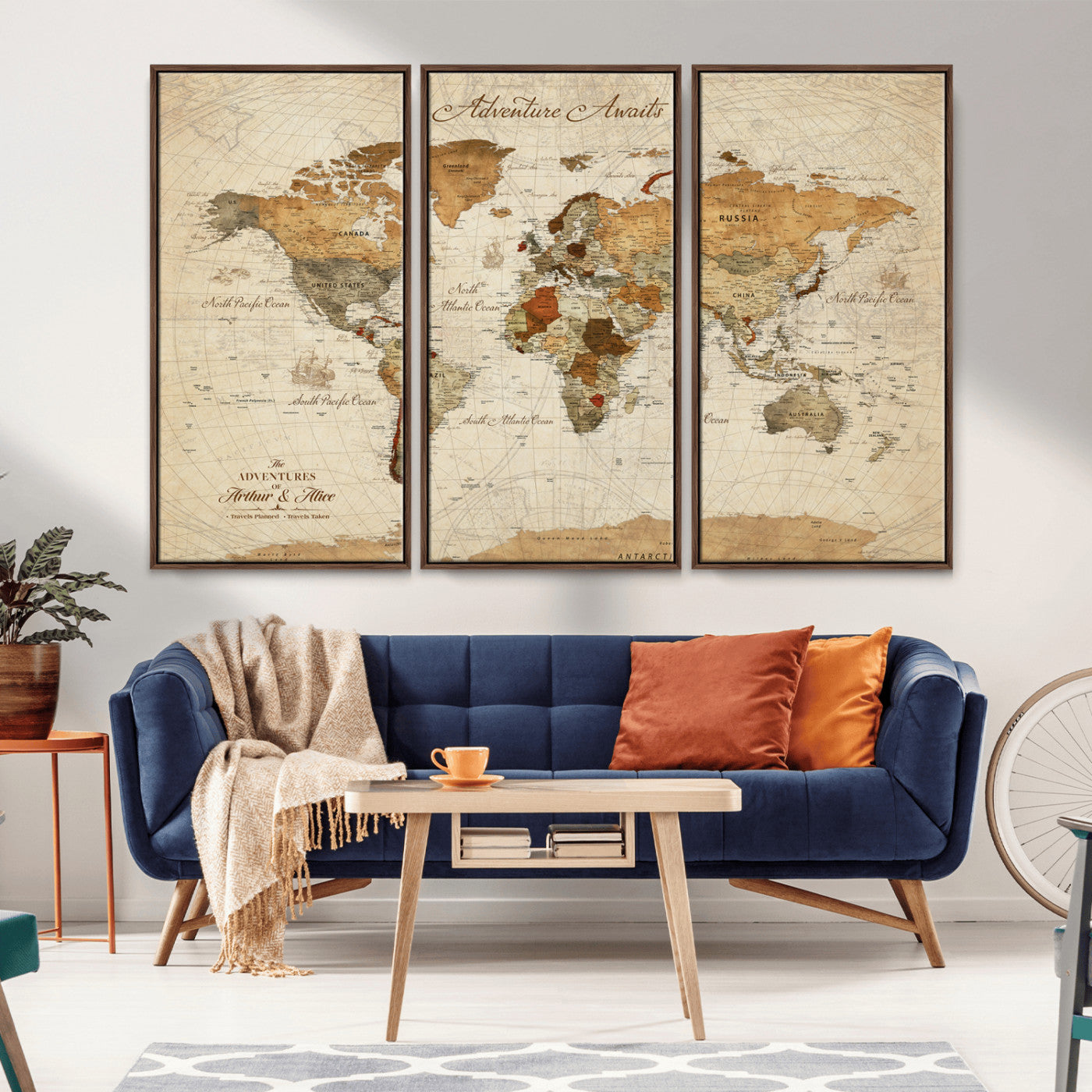 Rehber01-MGV-CV-36X24-Customizable Framed World Map Canvas Print – Personalized Push Pin Travel Map Gift for Couples Explorers for Home, Office