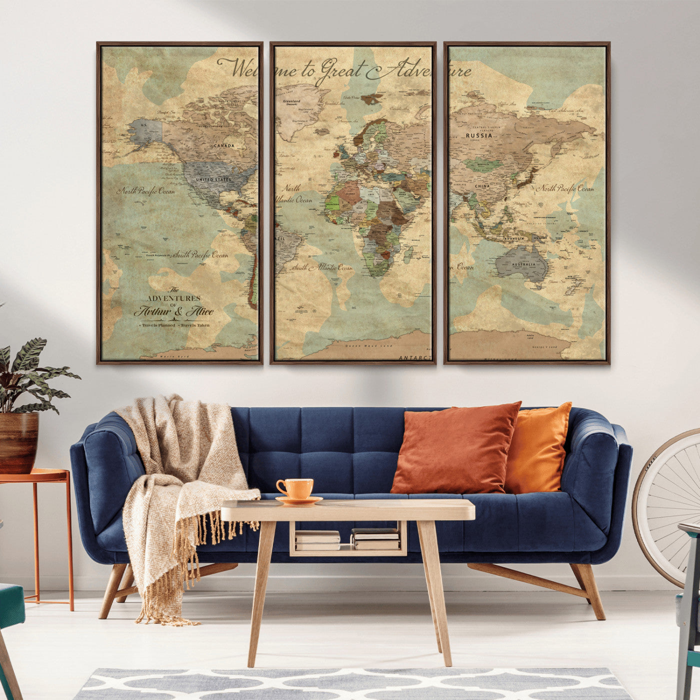 Rehber01-MGV-CV-36X24-Customizable Framed World Map Canvas Print – Personalized Push Pin Travel Map Gift for Couples Explorers for Home, Office