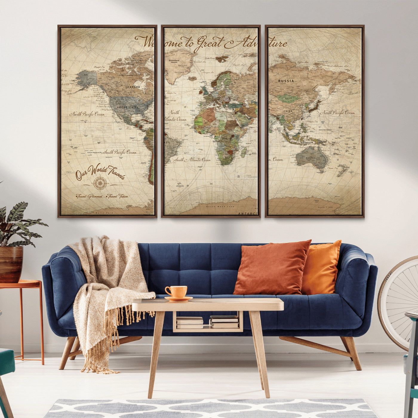 -Personalized Antique World Map Canvas Print – Custom Push Pin Travel Tracker Vintage Adventure Gift for Couples for Home, Office