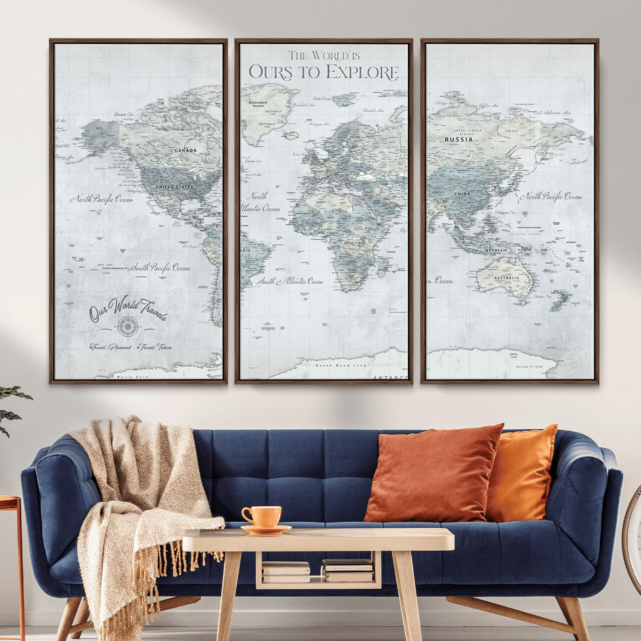 73654056-MGV-FC-48X32-3P - Personalized Push Pin World Map Canvas Print – Custom Framed Travel Tracker Artwork for Couples or Home Decor