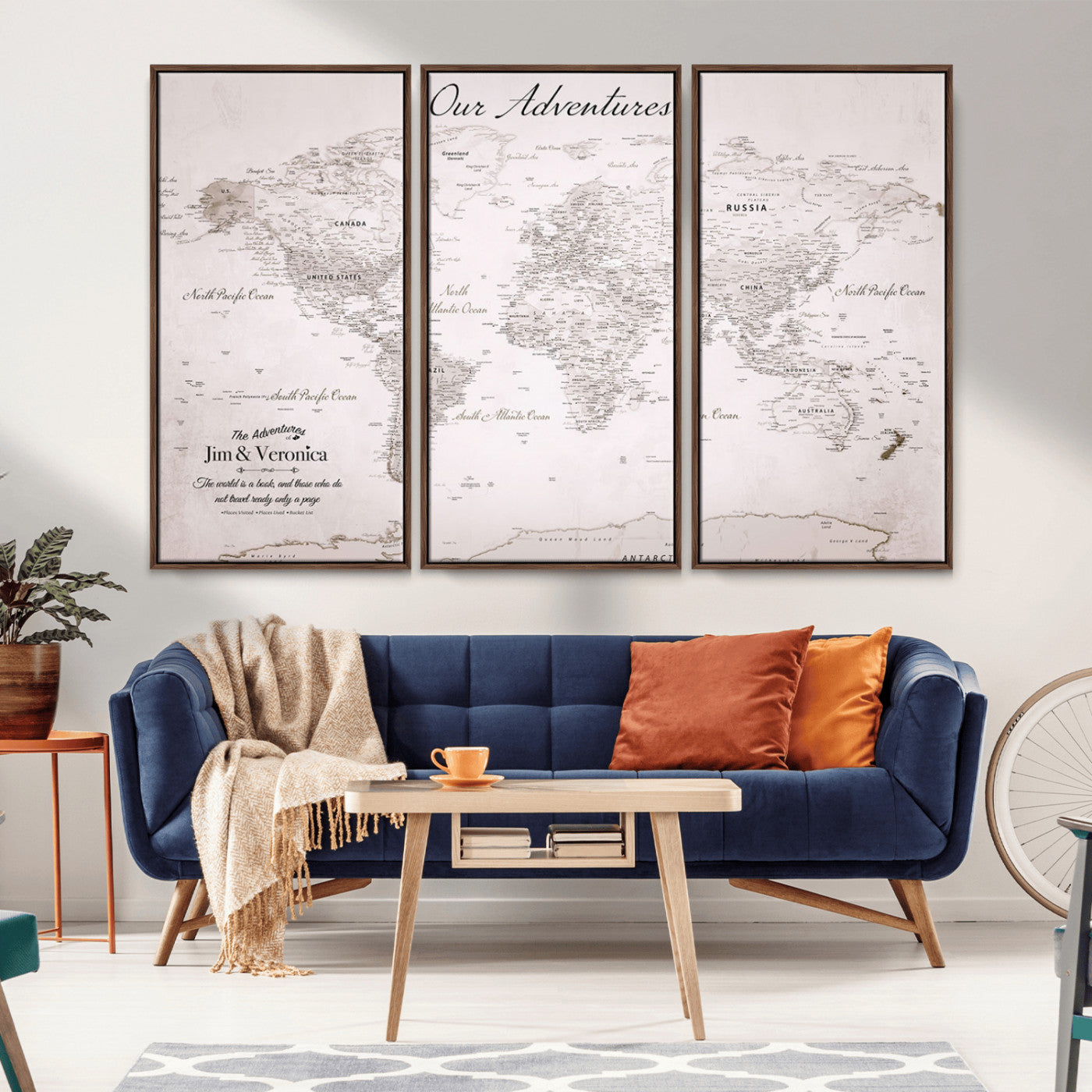 14561774-MGV-FC-48X32-3P_Walnut-Custom Push Pin World Map Wall Art – Personalized Travel Canvas Print with Foam Pins Framed Decor for Home, Office