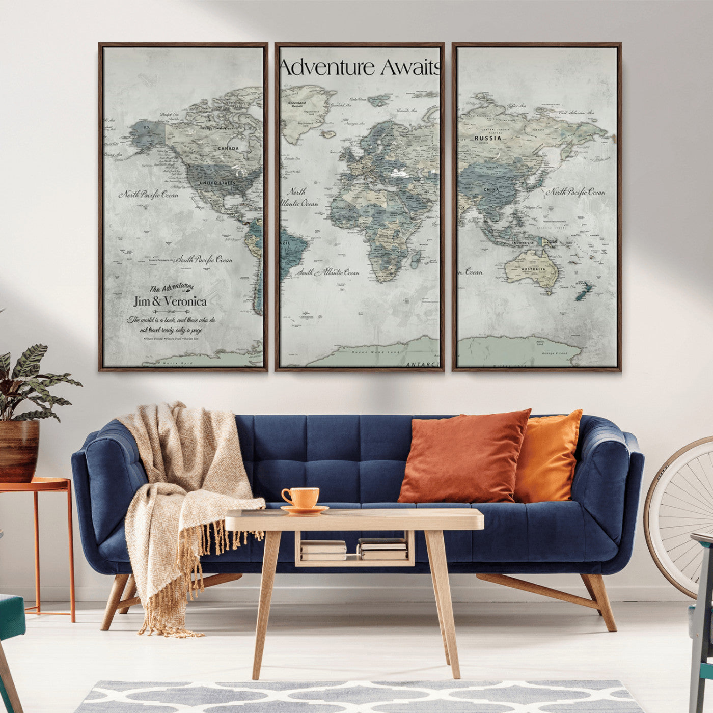 -Personalized Push Pin World Map Canvas Print – Custom Adventure Travel Map Framed Wall Art Gift for home, office