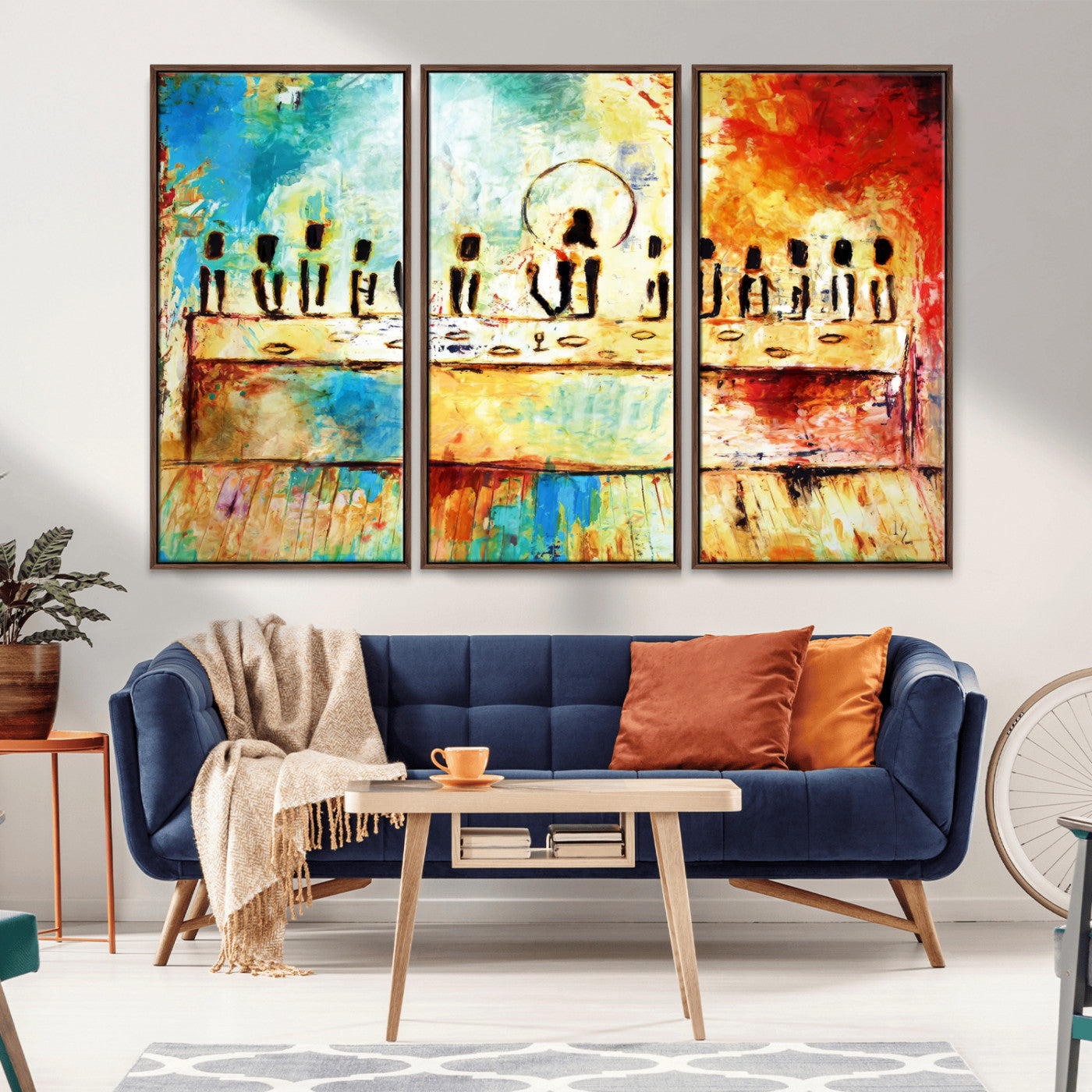 -Abstract Last Supper Wall Art Canvas Print – Apostles Gathering Modern Spiritual Colorful Artwork for home, office