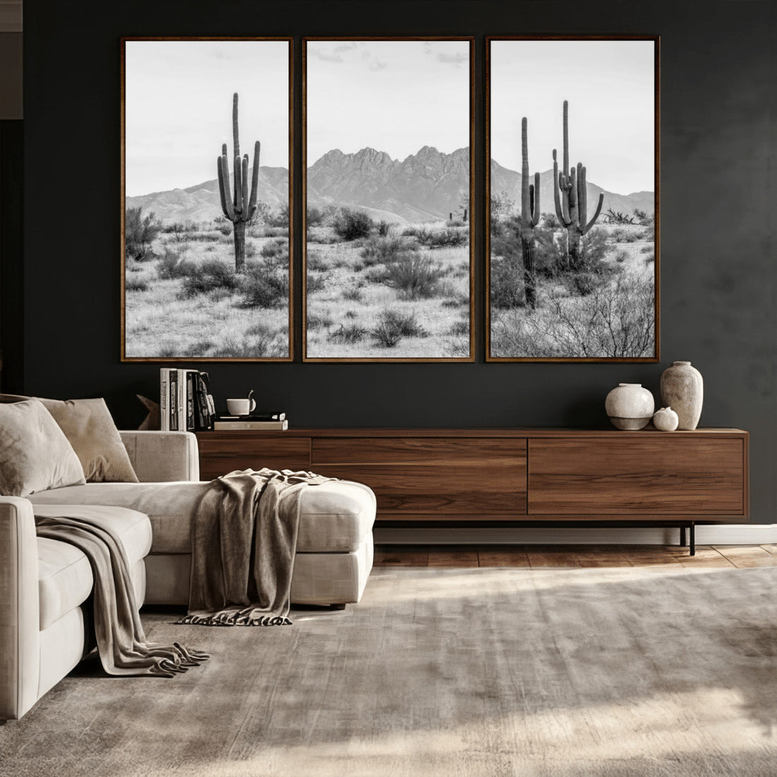 Black and White Arizona Desert Canvas Wall Art, Cactus Farmhouse Wall Art