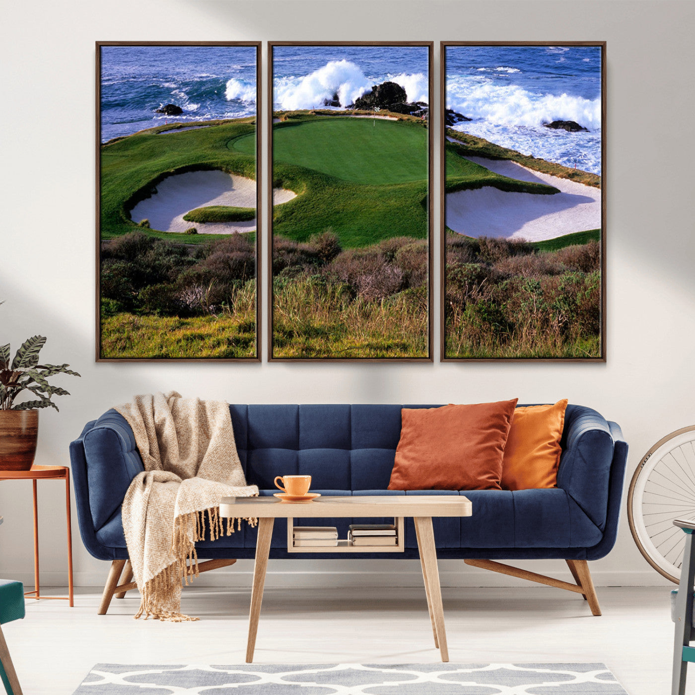 22776914-MGV-CV-36X24-Ocean Cliff Golf Green Canvas Print – Framed Majestic Coastal Scene with Lush Green Artwork for Home, Office