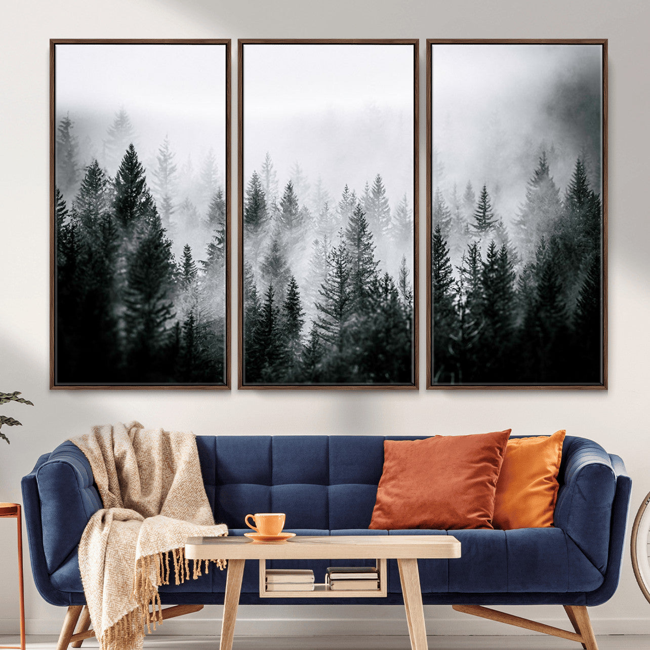 87750525-MGV-CV-36X24-Foggy Pine Forest Wall Art – Black White Nature Landscape Canvas Artwork, Misty Trees Design, Modern Decor for Home, Office