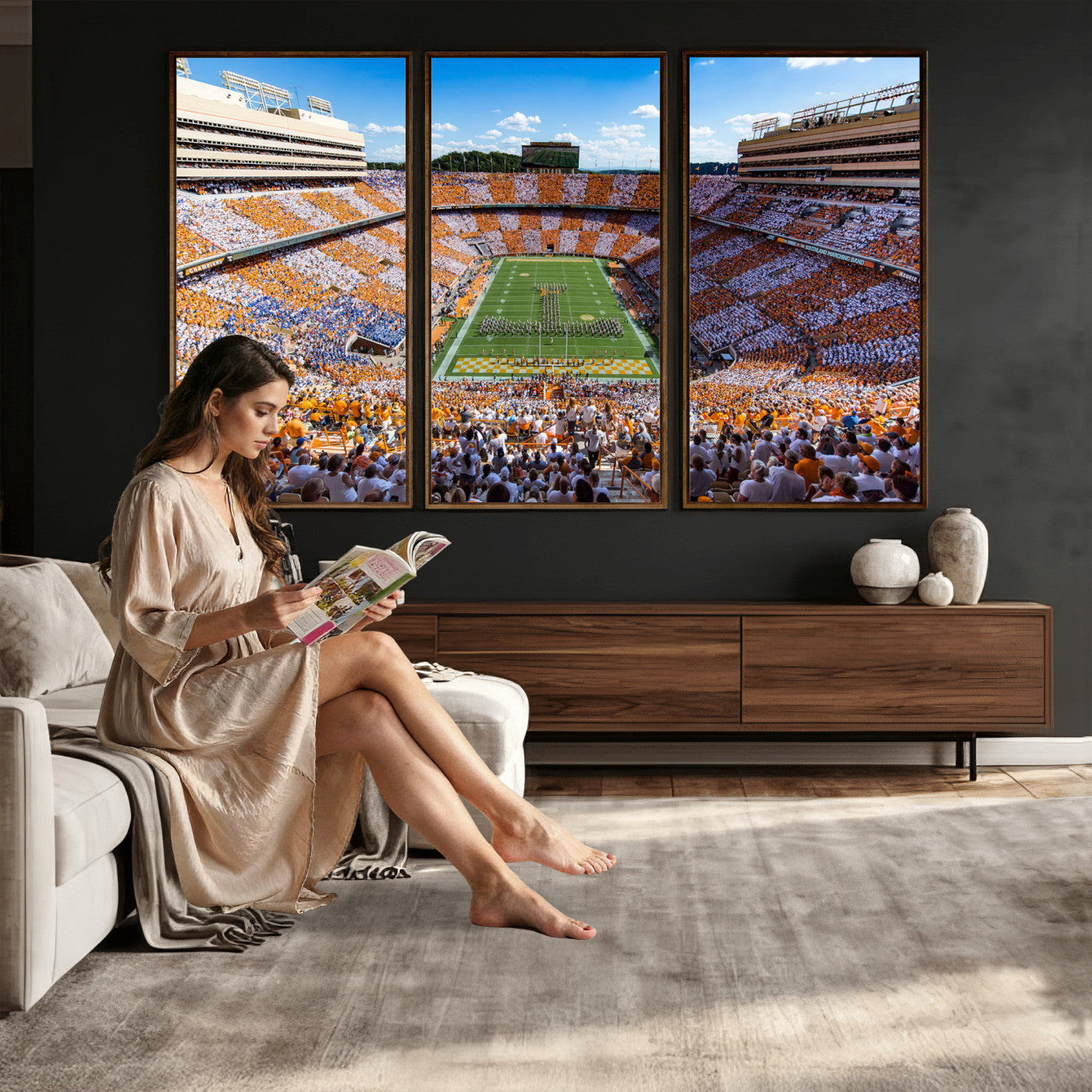 77097951-MGV-CV-36X24 - Tennessee Neyland Stadium Wall Art, Sports Arena Canvas Print, Panoramic Stadium Canvas Artwork for Home, Office