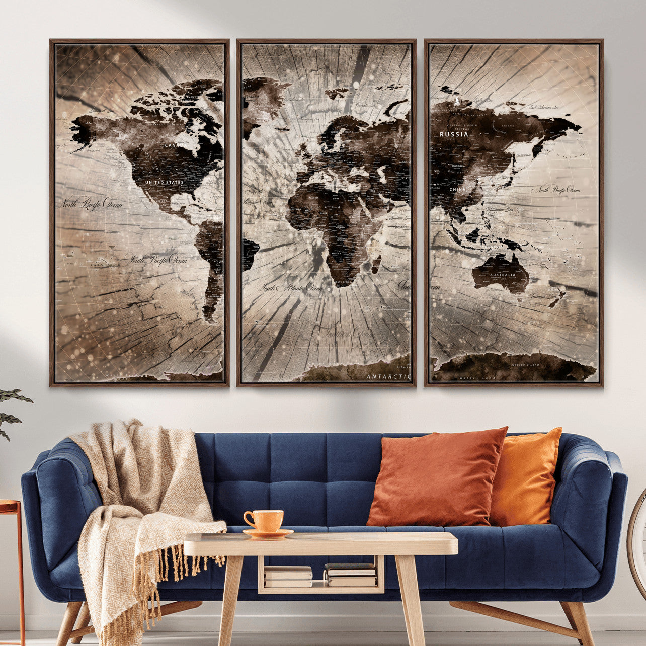 35326624-MGV-FC-48X32-3P - World Map Wall Art Canvas Print, Modern Decorative Framed Map Artwork Prints for Living Room, Office, Bedroom Wall Decor