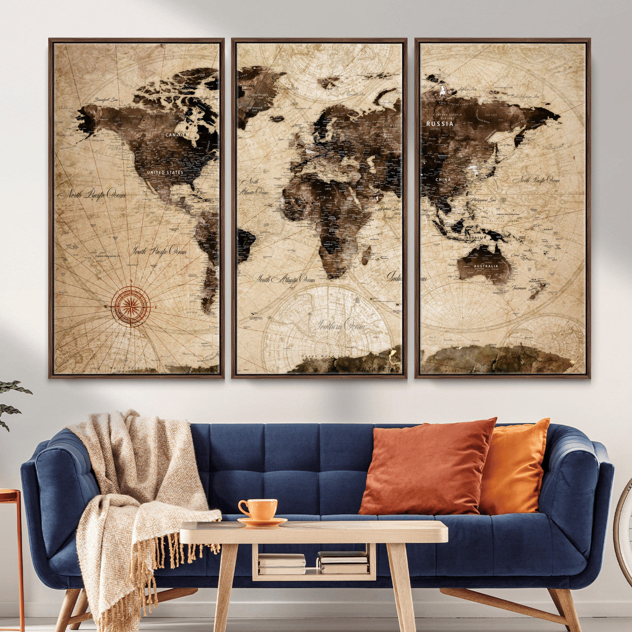 97114757-MGV-FC-48X32-3P - World Map Wall Art Canvas Print, Modern Decorative Framed Map Artwork Prints for Living Room, Office, Bedroom Wall Decor